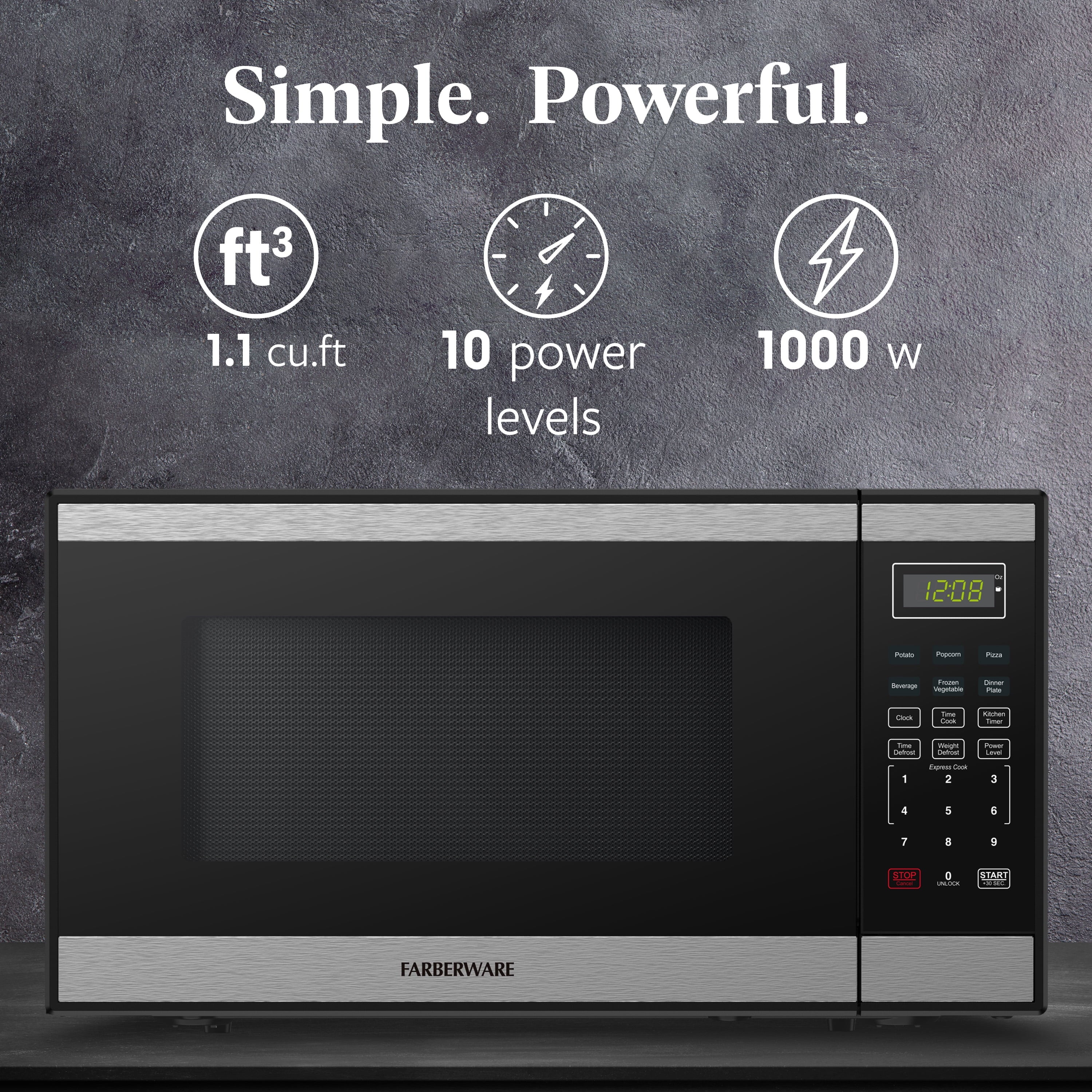 2026 New Farberware Countertop Microwave Ov 1100 Watts, 2.2 cu ft - Smart Sensor With LED Lighting and Child Lock - Perfect for Apartments and Dorms - Easy Clean Black Interior, Stainless Steel - Image 46
