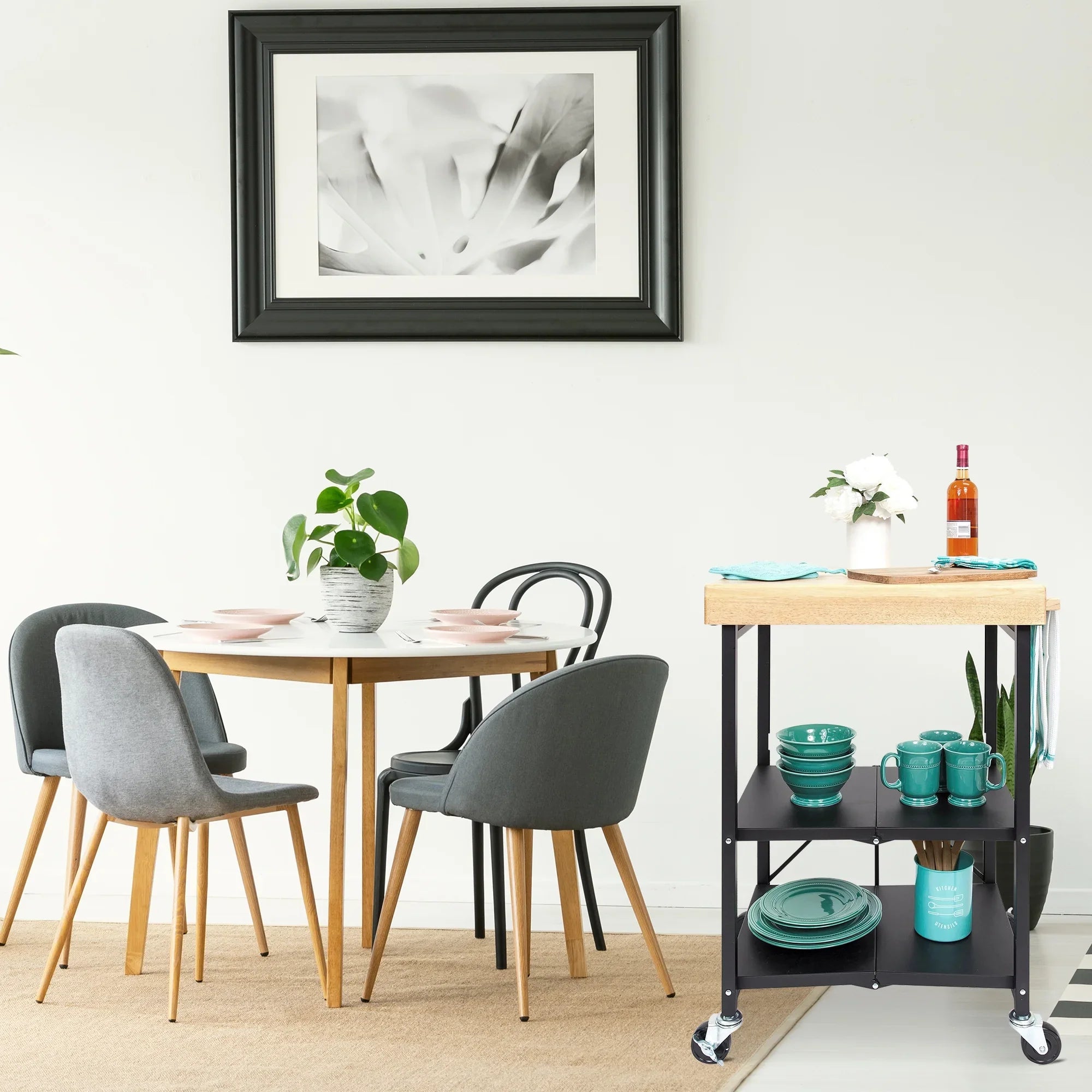 2026 New Origami Foldable Wheeled Portable Solid Wood Top Kitchen Island Bar Cart - Image 15
