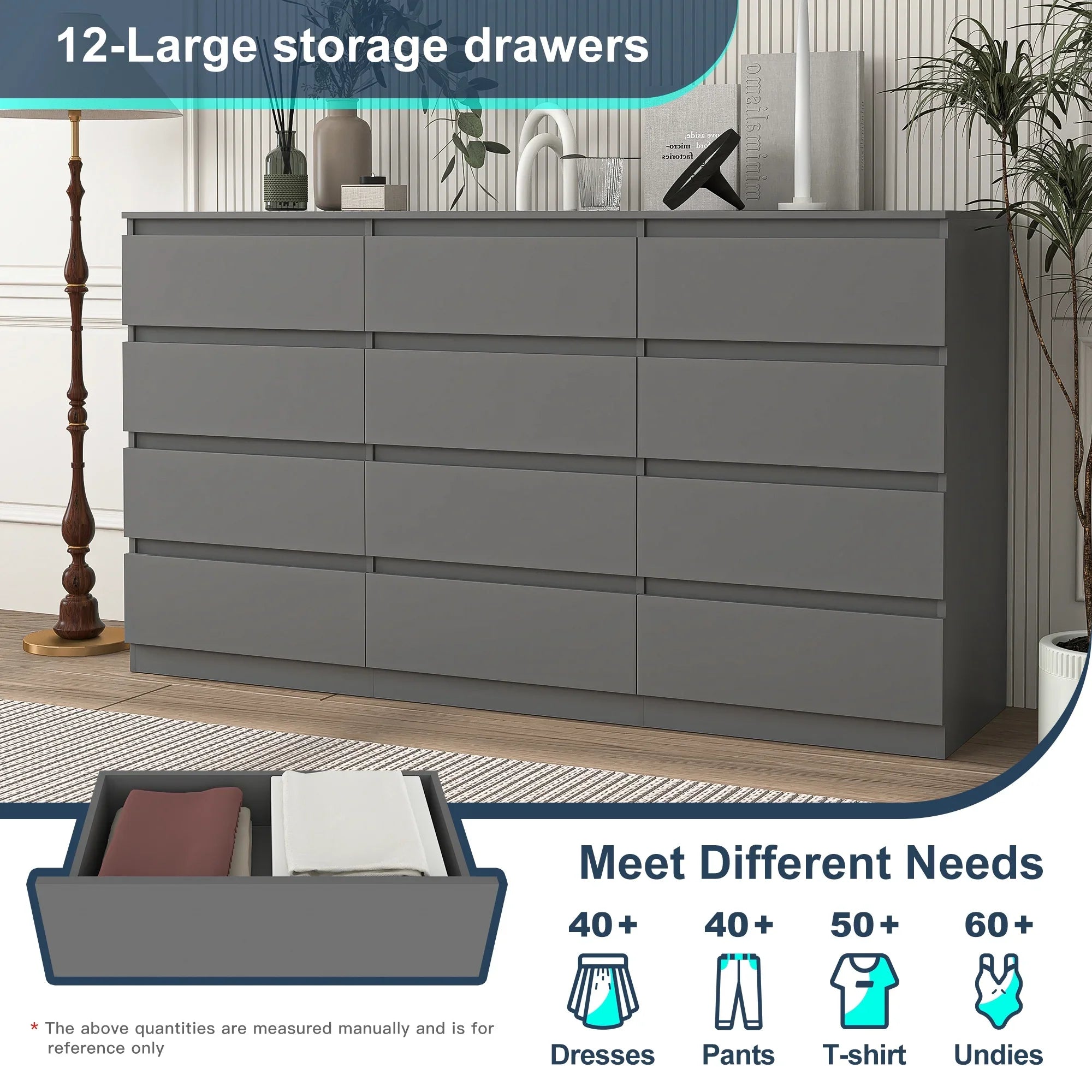 2026 New Kadyn Modern 6 Drawer Dresser Wood Cabinet,Dresser for Bedroom, Kitchen Storage Cabinet with Drawers, Chest of Drawers(Black) - Image 26