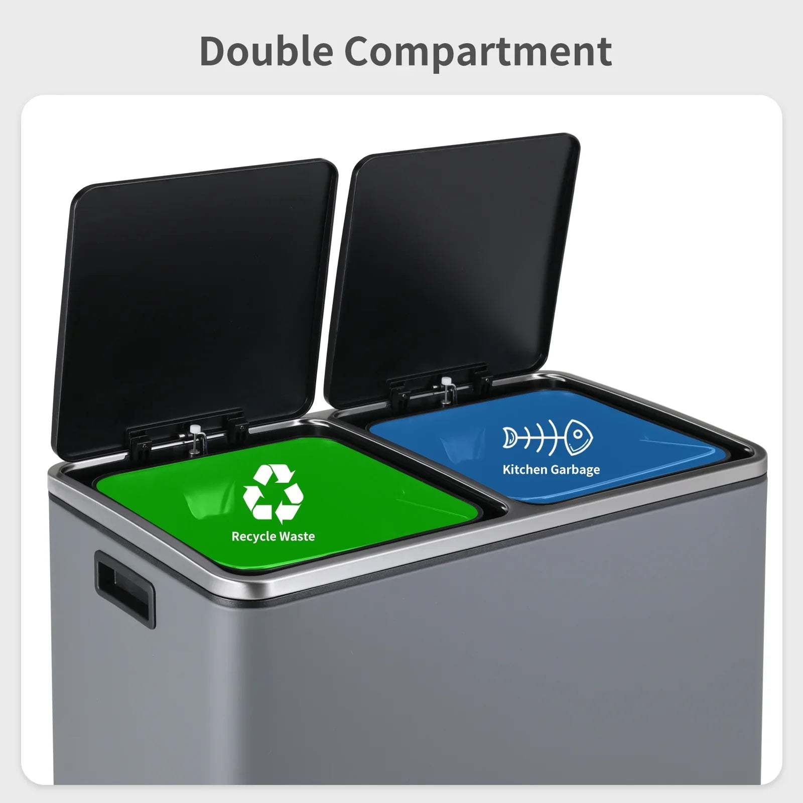 2026 New LAZY BUDDY Dual Garbage Can, Stainless Steel 16 Gallon Step Kitchen Trash Can with Soft-Close Lid, Double Compartment Garbage Recycling Bin - Image 39