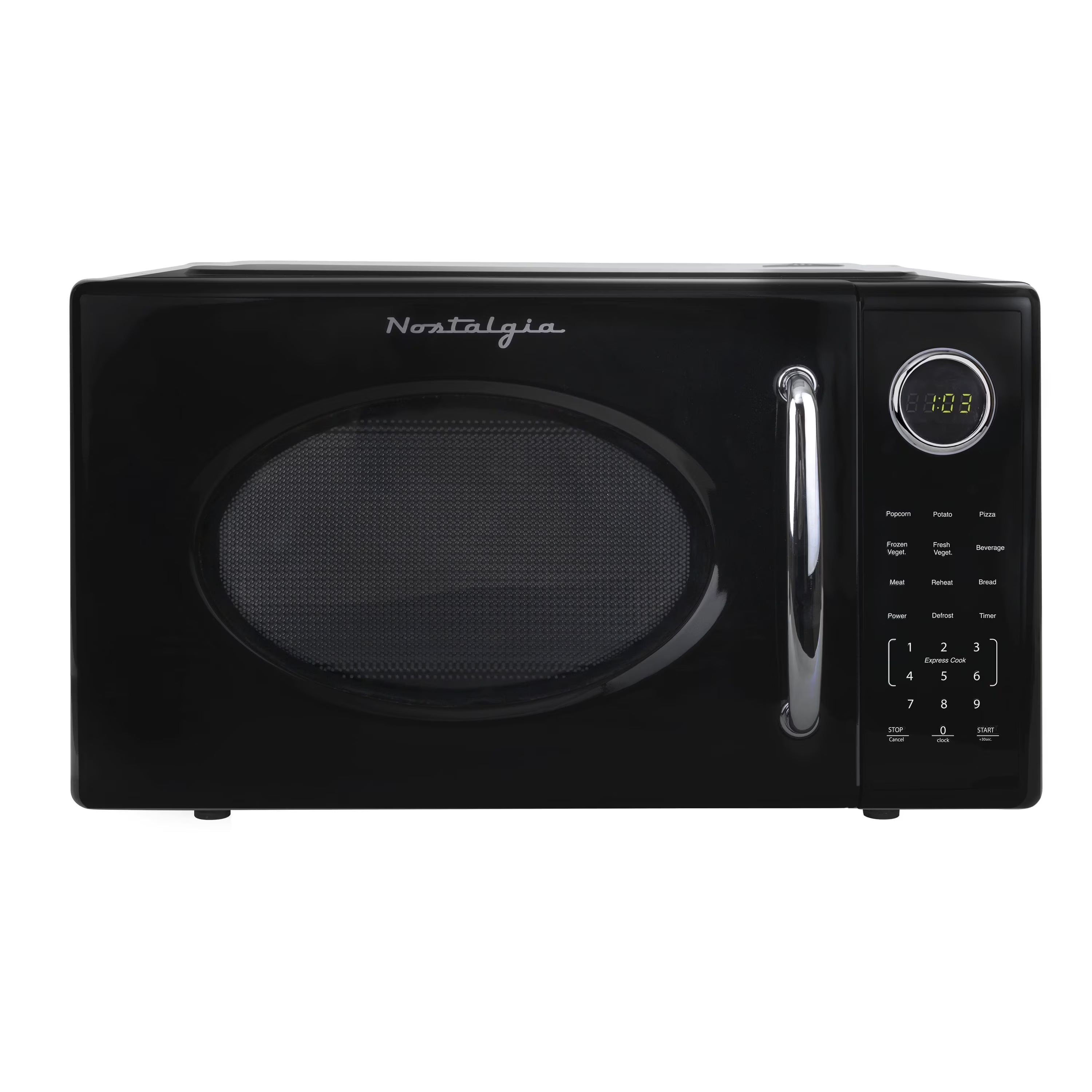 2026 New Nostalgia Retro Microwave Oven - 1.1 Cu Ft & 1000-Watt Countertop Size with Glass Turntable, Child Safety Lock, 8 Auto-Cook Programs & Digital Clock - Black