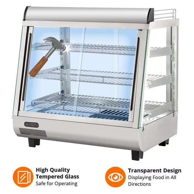 2026 New 36" Commercial Food Warmer Display Case, Countertop Warmer Display Case, Commercial Food Warmer with Adjustable Shelves, Glass Sliding Doors, 3 Tier Electric Heated Display Cabinet