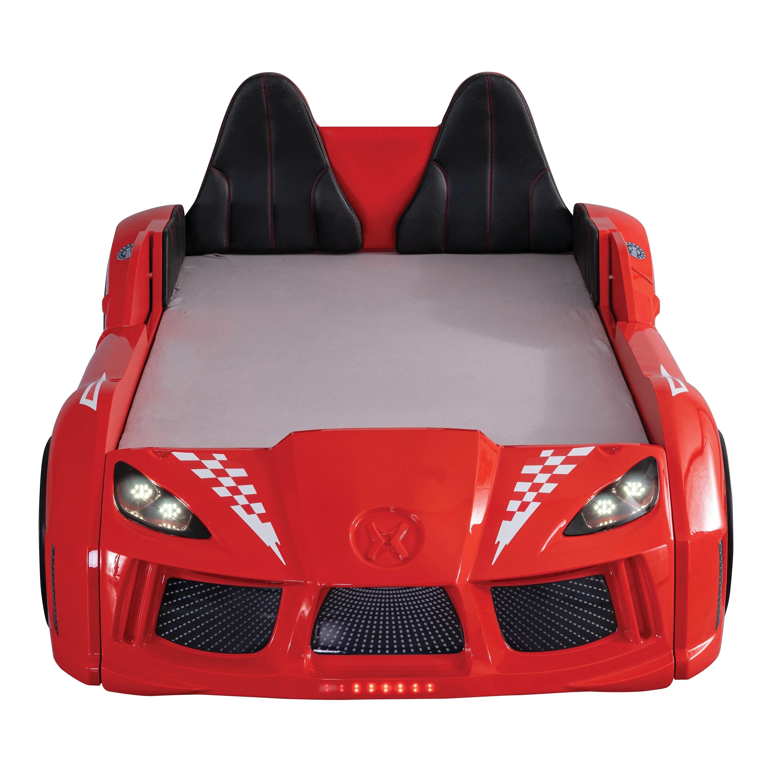 2026 New Furniture of America Dash Kids Plastic Twin Race Car Bed with LED and Sound, White - Image 16