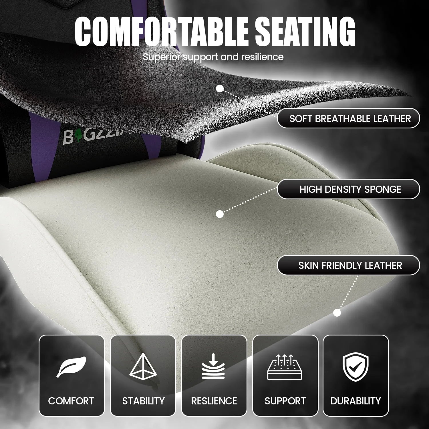 2026 New Bigzzia Gaming Chair Office Chair, Ergonomic Game Chair with Height Adjustable Headrest and Lumbar Support for Adults Teens, Black & White - Image 55