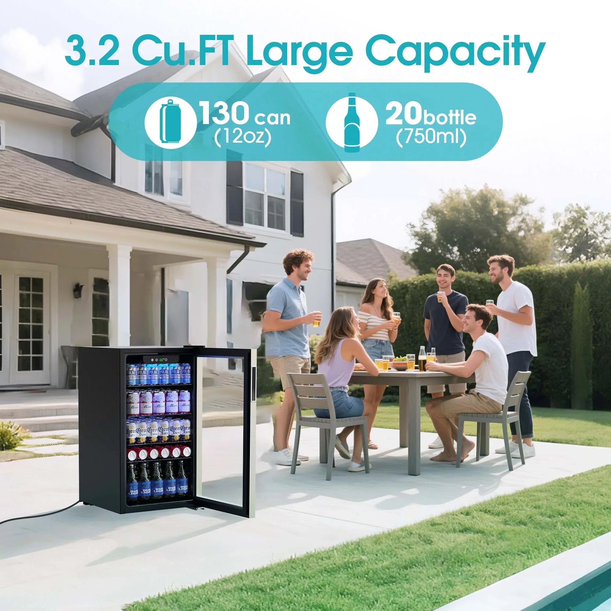 2026 New Qunler 130 Can Beverage Cooler Refrigerator with Glass Door for Beer Soda Water, Drink Fridge for Home Bar, Silver - Image 6
