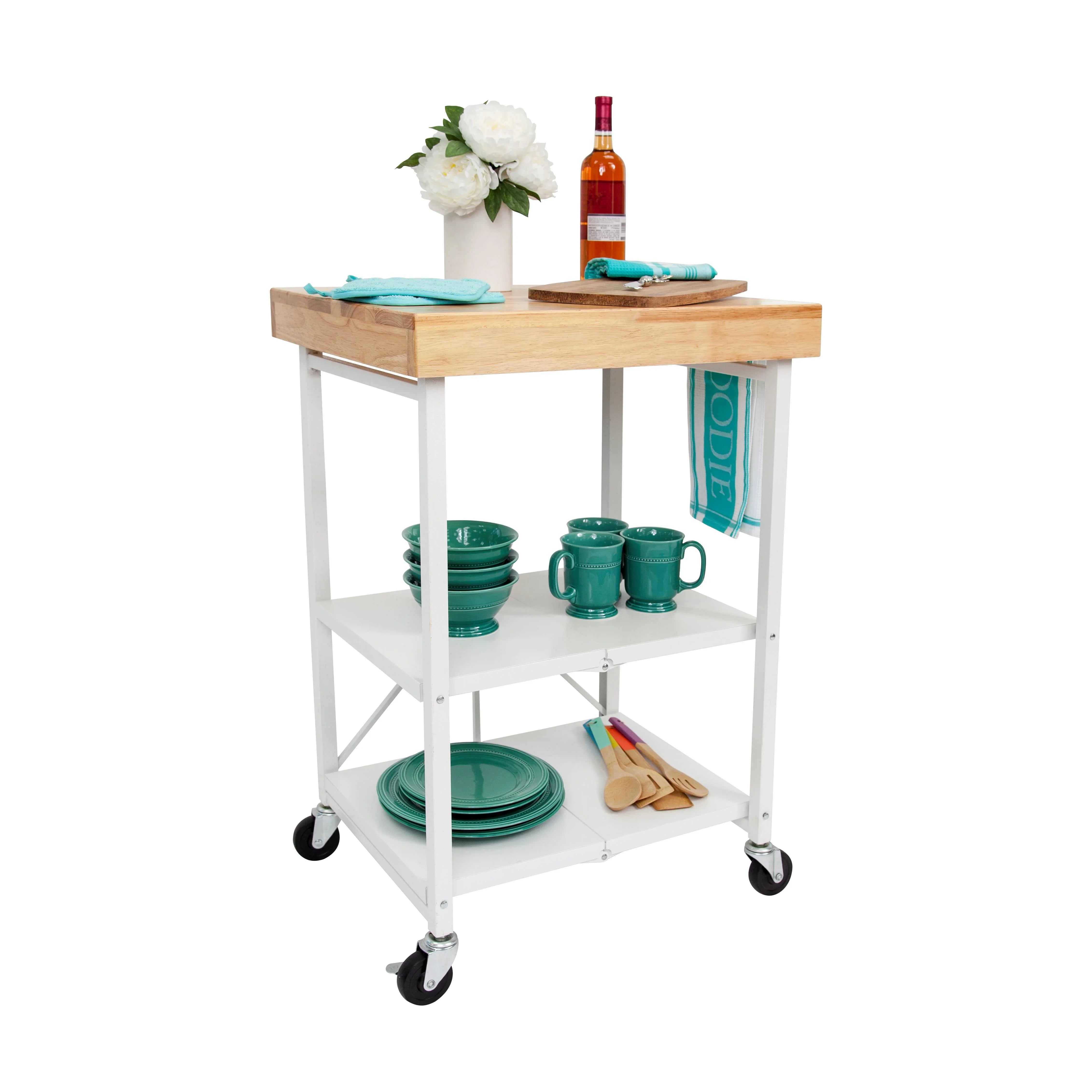 2026 New Origami Foldable Wheeled Portable Solid Wood Top Kitchen Island Bar Cart - Image 36