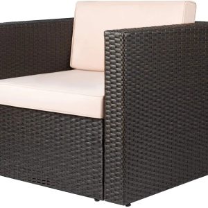 2026 New Devoko 1 Pieces Patio Furniture Sets All Weather Outdoor Sectional Sofa Manual Weaving Wicker Rattan Patio Set with Cushion, Beige