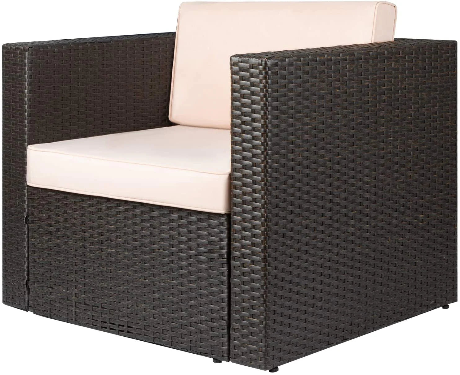 2026 New Devoko 1 Pieces Patio Furniture Sets All Weather Outdoor Sectional Sofa Manual Weaving Wicker Rattan Patio Set with Cushion, Beige