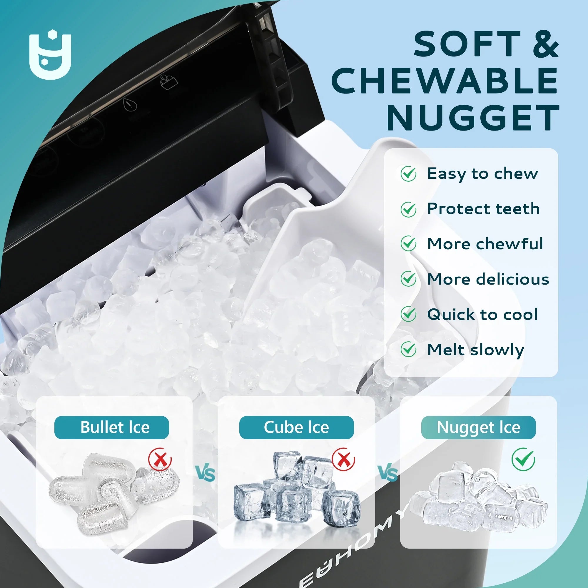 2026 New EUHOMY 35lbs/24H Nugget Ice Maker Countertop, Pebble Ice Maker Machine with Auto-Cleaning, Black - Image 3