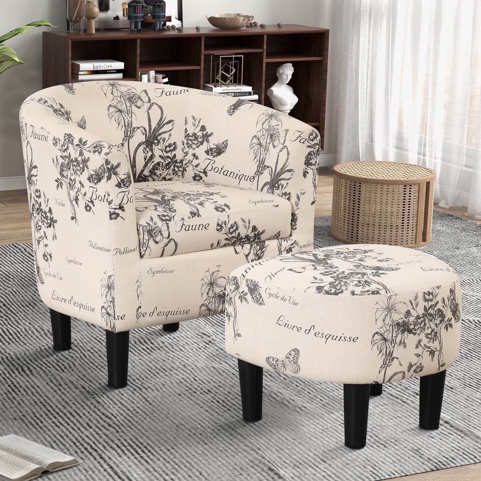 2026 New Bonzy Home Velvet Accent Chair with Ottoman for Living Room,Beige