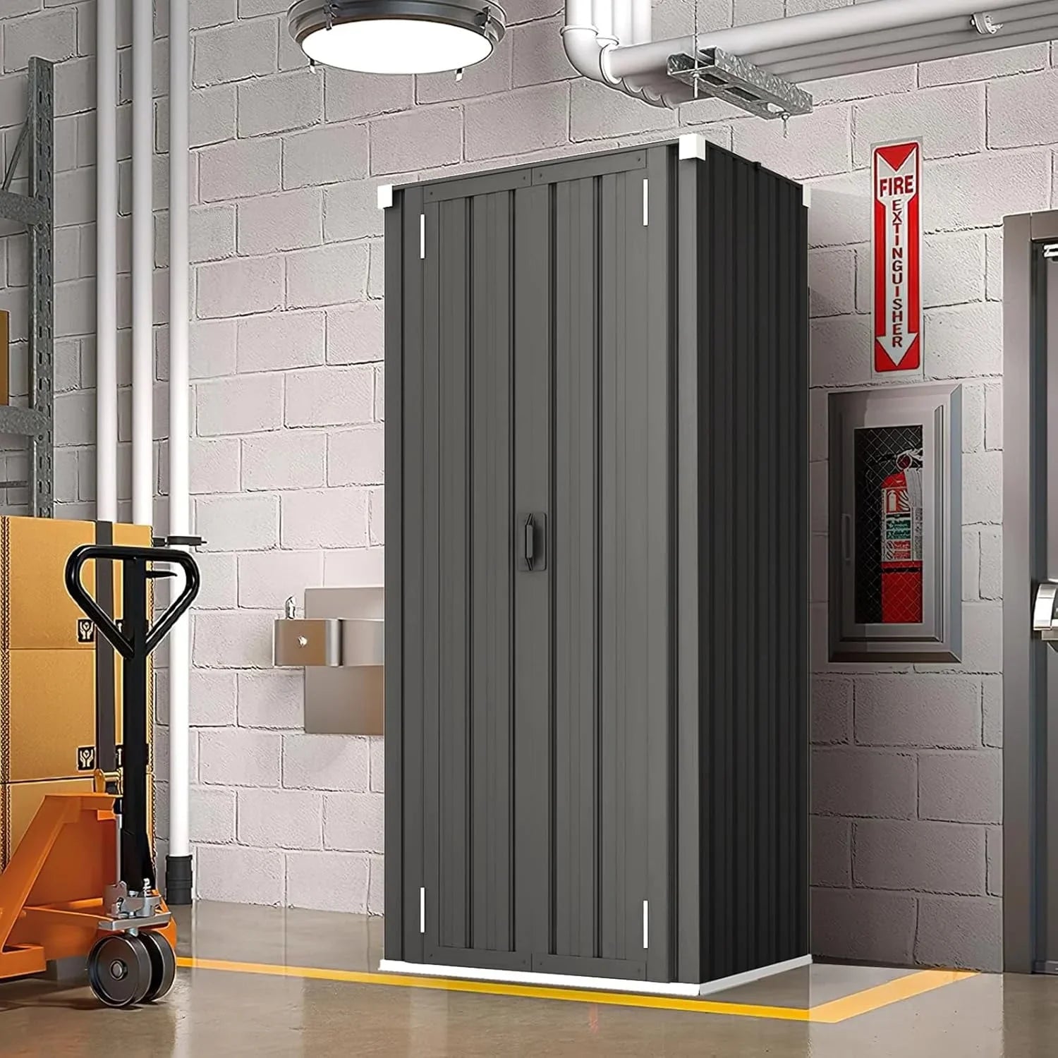 2026 New AECOJOY Outdoor Storage Cabinet for Garden & Patio, a Metal Organizer with Doors and Shelves in Gray - Image 4