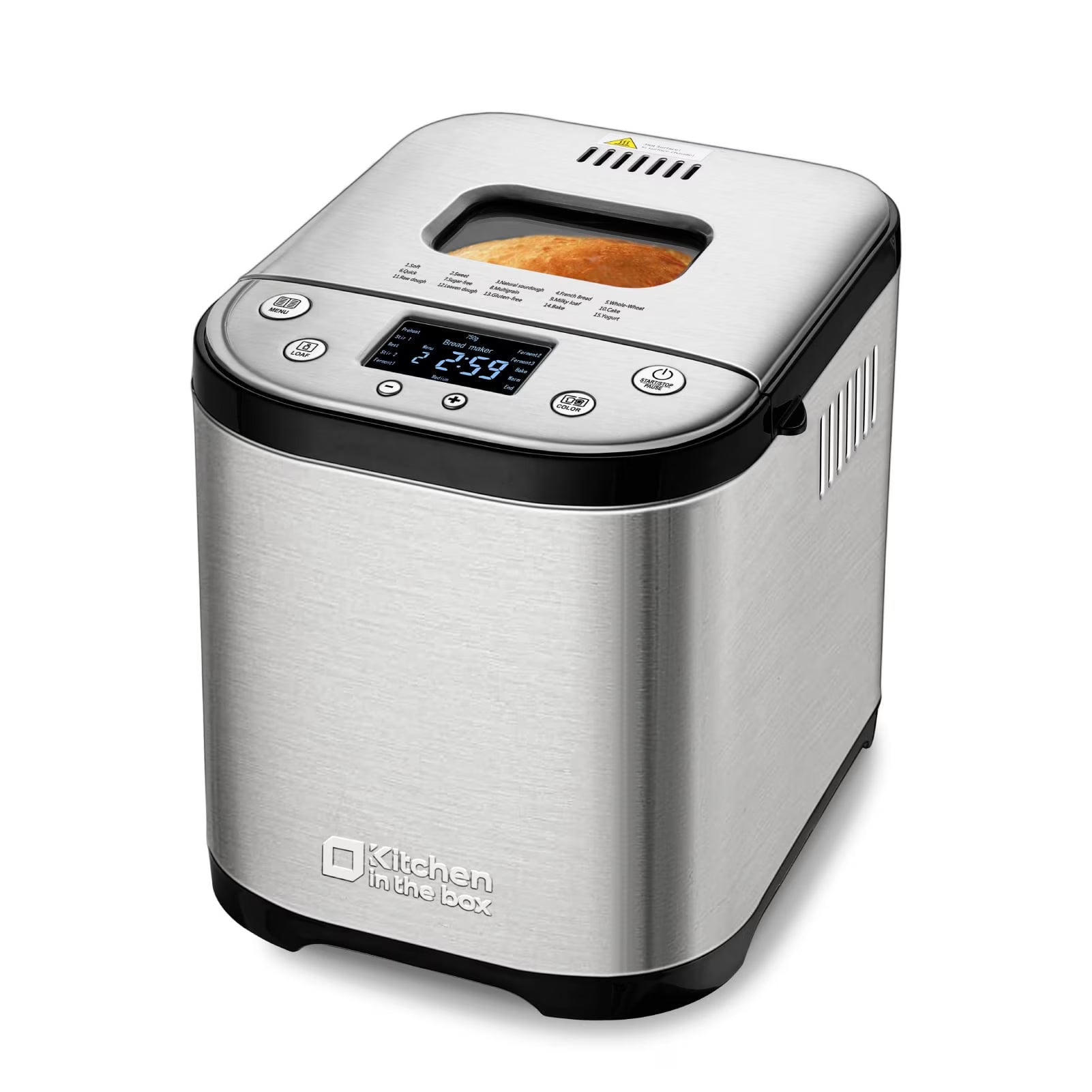 2026 New Kitchen in the box 15-in-1 Bread Machine, 2LB Stainless Steel Automatic Bread Maker with Recipes-Silver