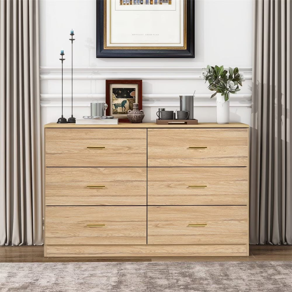 2026 New Kadyn Modern 6 Drawer Dresser Wood Cabinet,Dresser for Bedroom, Kitchen Storage Cabinet with Drawers, Chest of Drawers(Black) - Image 4
