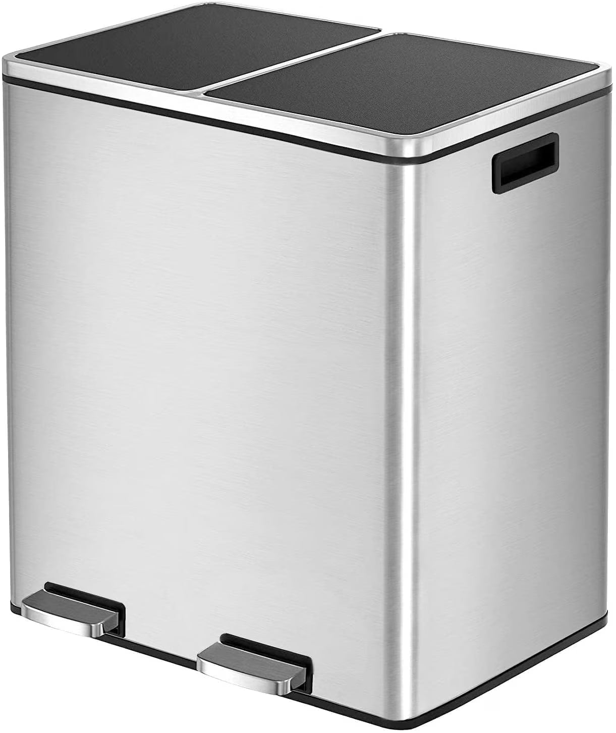 2026 New LAZY BUDDY Dual Garbage Can, Stainless Steel 16 Gallon Step Kitchen Trash Can with Soft-Close Lid, Double Compartment Garbage Recycling Bin - Image 2