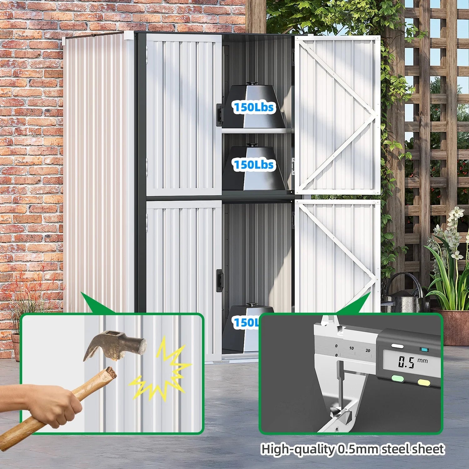 2026 New AECOJOY Outdoor Storage Cabinet for Garden & Patio, a Metal Organizer with Doors and Shelves in Gray - Image 19