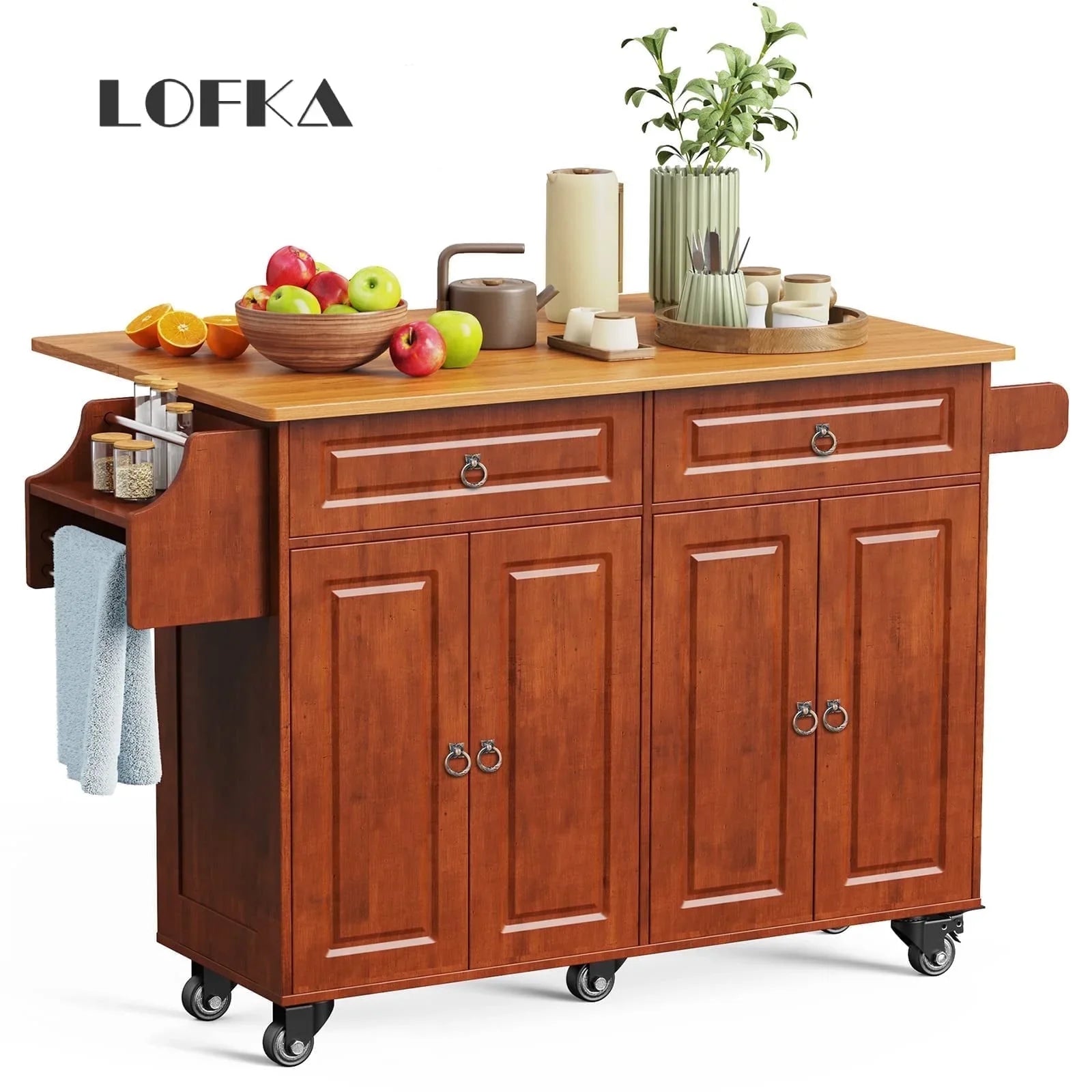 2026 New Lofka 52-Inch Kitchen Island with Storage on Wheels with Wood Drop Leaf, Ideal for Small Kitchens - Image 24