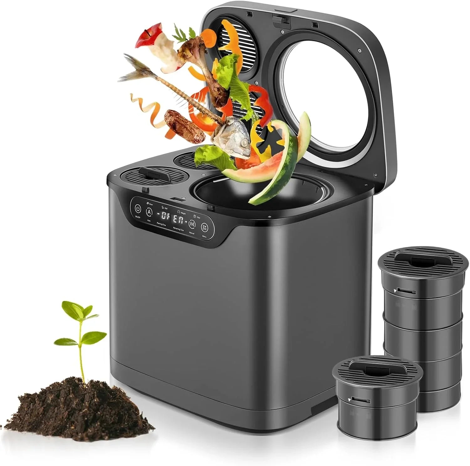 2026 New 4L Electric Composter for Kitchen, Countertop Compost Bin Indoor with Visible Window, LED Display - Image 6