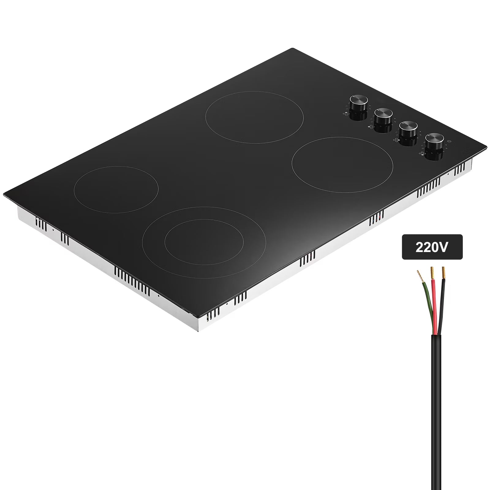 2026 New KFFKFF Built-in 4 Burner Electric Cooktop, 7200W Electric Range, 30" Electric Cooktop with Glass Surface, Knob Control, 11 Temperature Settings, 220-240V, Direct Wiring Required