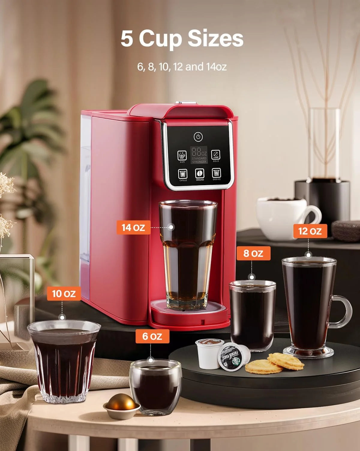 2026 New Single Serve Coffee Maker, Hot and Iced Coffee Machine for K-Cup Pods & Ground Coffee, 6 to 14 oz Brew Sizes, 50 oz Removable Water Tank, Bold Brew Setting, Stainless Steel, Black - Image 12