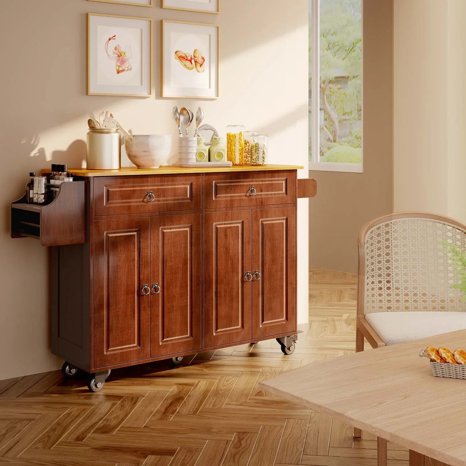 2026 New Lofka 52-Inch Kitchen Island with Storage on Wheels with Wood Drop Leaf, Ideal for Small Kitchens - Image 20