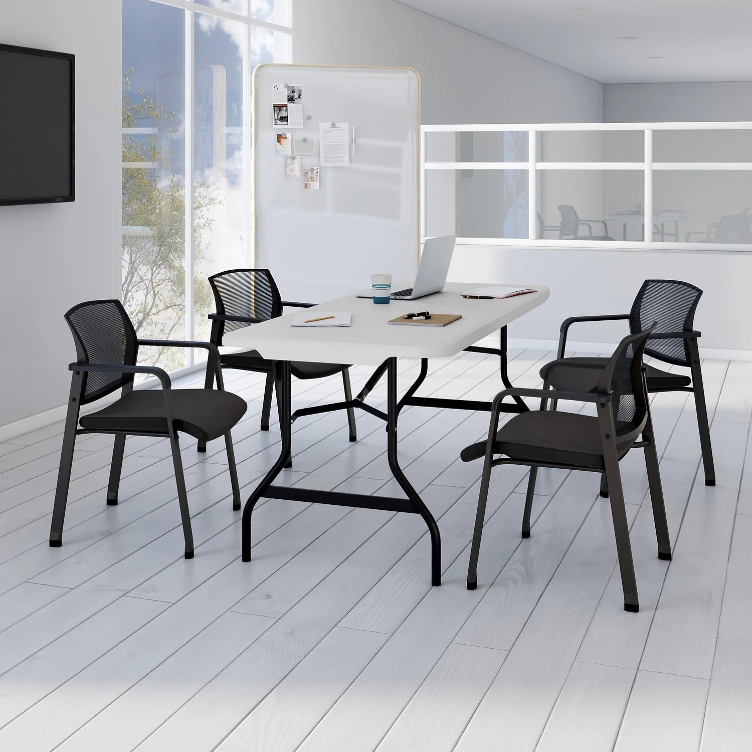 2026 New Staples 6' x 29.5" Heavy Duty Plastic Folding Table White Granite (62109) - Image 7