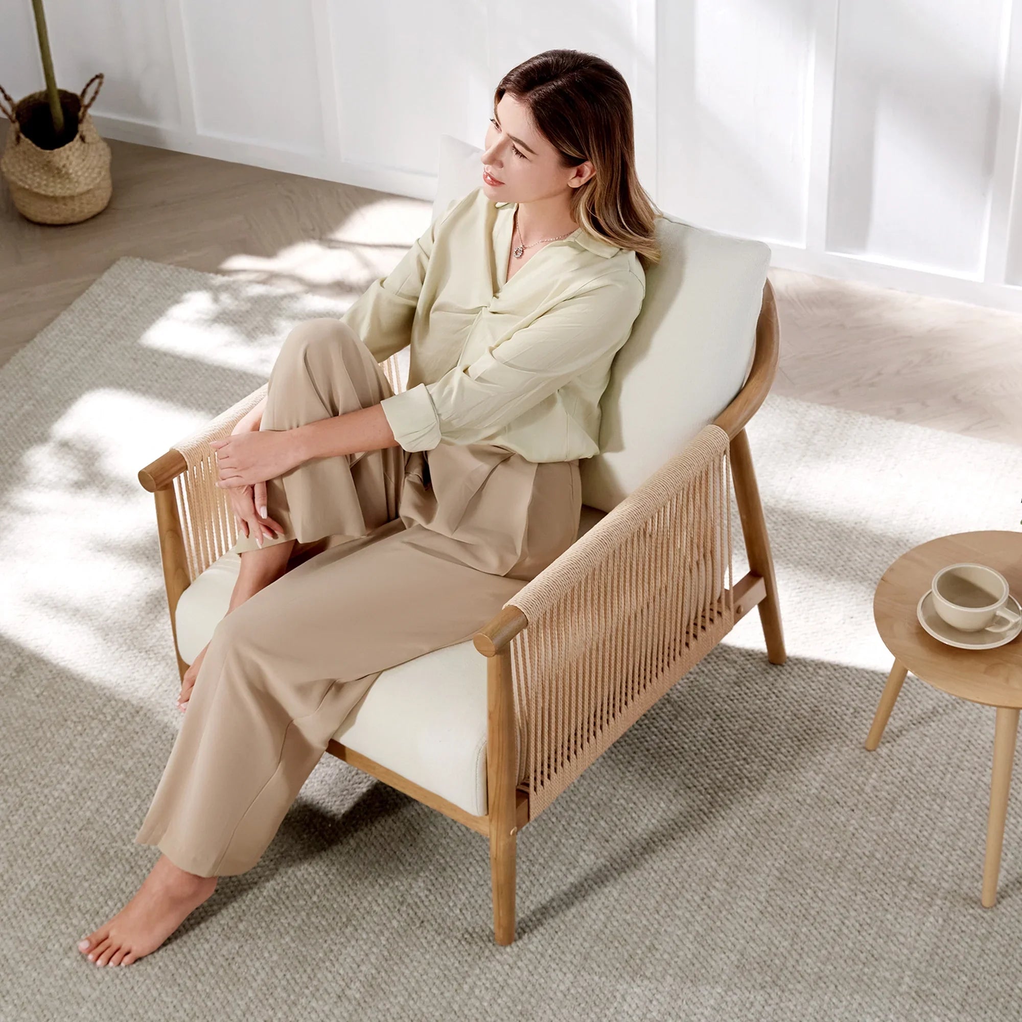 2026 New CHITA Modern Accent Chair, Braid Armchair Living Room Chair, Cream - Image 14