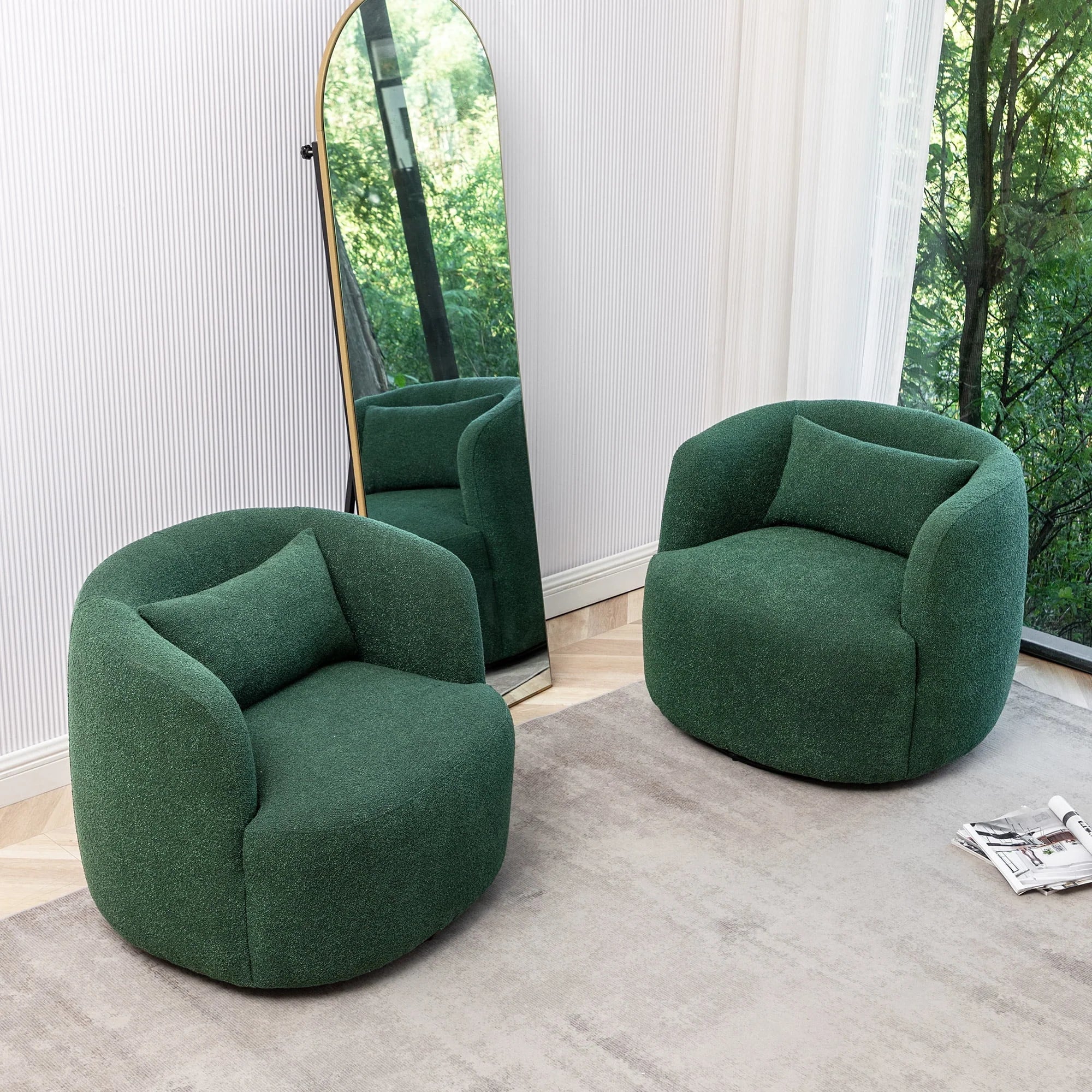 2026 New 34" Wide Boucle Swivel Barrel Chair, No Assembly Round Upholstered Armchair Accent Chair Single Sofa Chair with Toss Pillow for Living Room and Bedroom, Taupe - Image 33