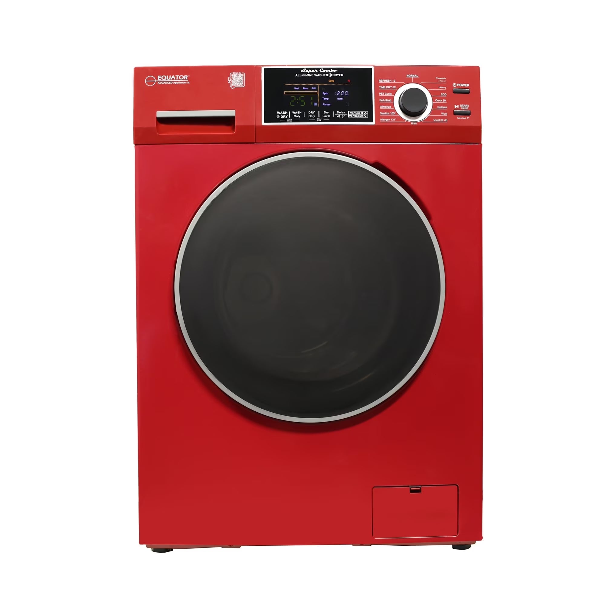 2026 New Equator All-in-One Washer Dryer VENTLESS/VENTED PET cycle 1.62cf/15lbs 110V in Merlot
