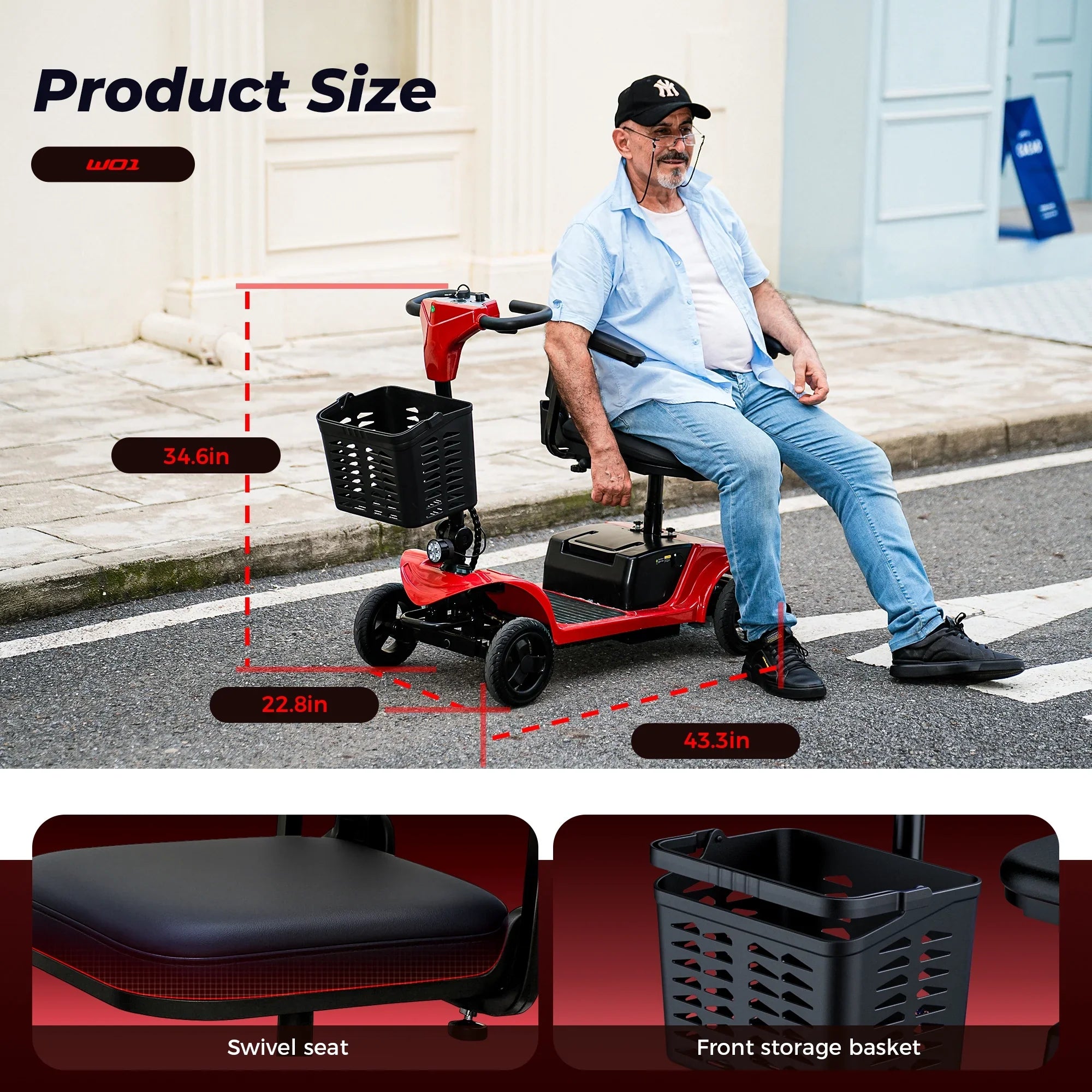 2026 New iScooter 4 Wheel Mobility Scooter for Seniors, Wider Seats & Foldale Electric Wheelchair Device for Travel, Upgraded for Superior Performance, Red - Image 8