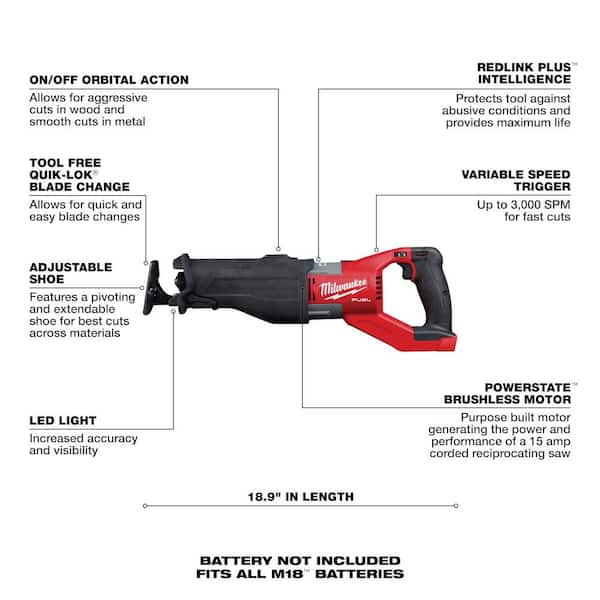 2026 New M18 Fuel 18-Volt Lithium-Ion Brushless Cordless Super Sawzall Orbital Reciprocating Saw with 6.0 Ah Battery - Image 3