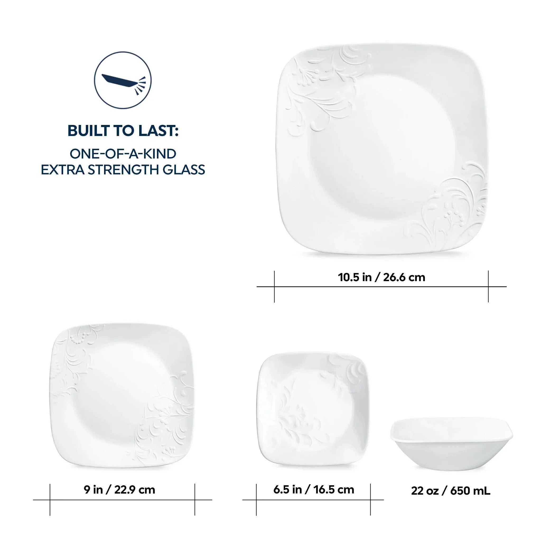 2026 New Corelle Cherish 16-Piece Embossed Square Glass Dinnerware Set (Service for 4) - Image 5