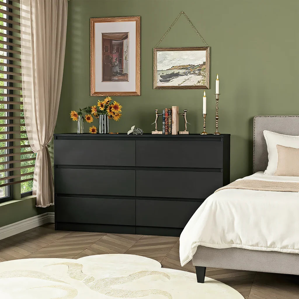 2026 New Kadyn Modern 6 Drawer Dresser Wood Cabinet,Dresser for Bedroom, Kitchen Storage Cabinet with Drawers, Chest of Drawers(Black) - Image 18