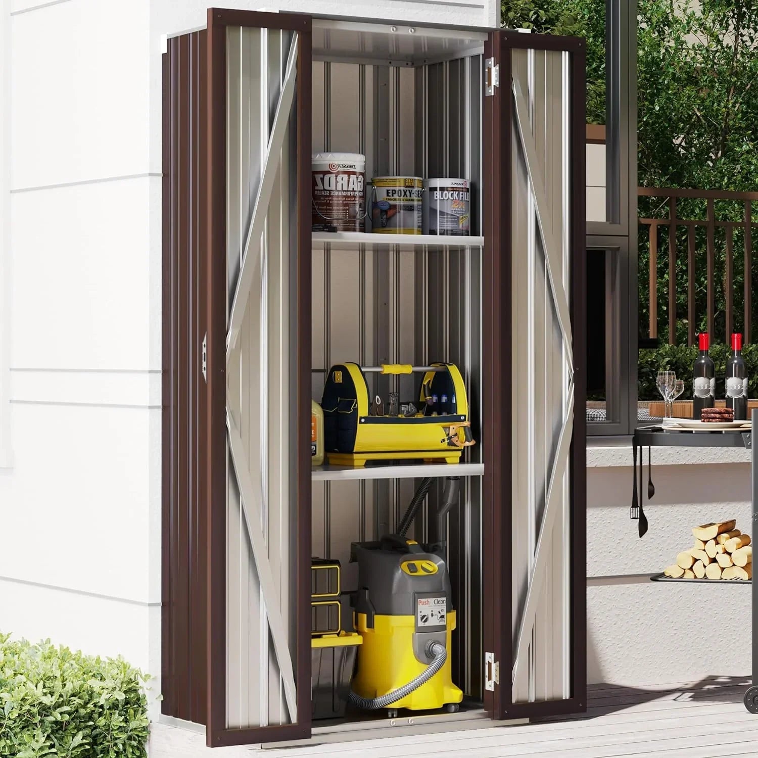 2026 New AECOJOY Outdoor Storage Cabinet for Garden & Patio, a Metal Organizer with Doors and Shelves in Gray - Image 11