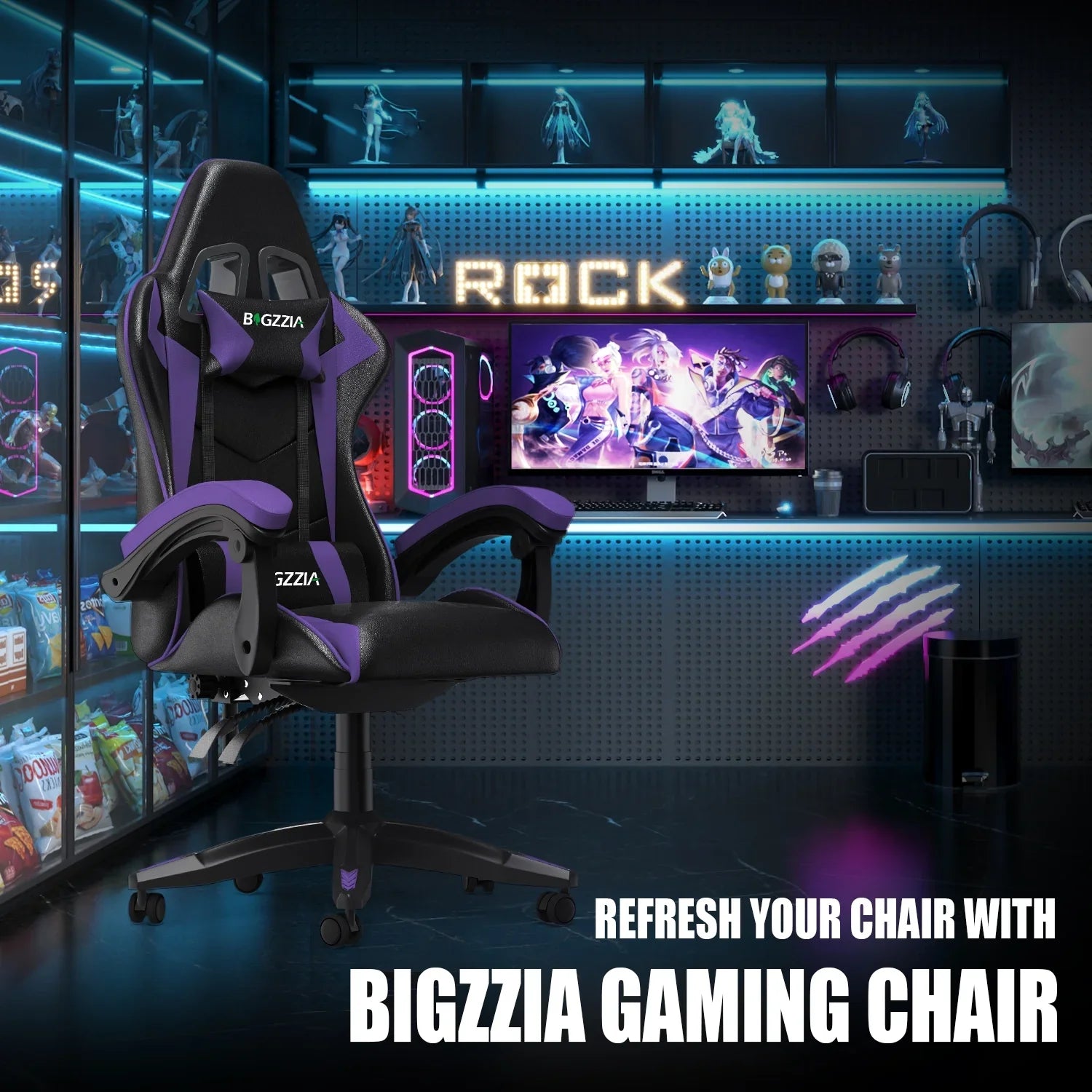2026 New Bigzzia Gaming Chair Office Chair, Ergonomic Game Chair with Height Adjustable Headrest and Lumbar Support for Adults Teens, Black & White - Image 50