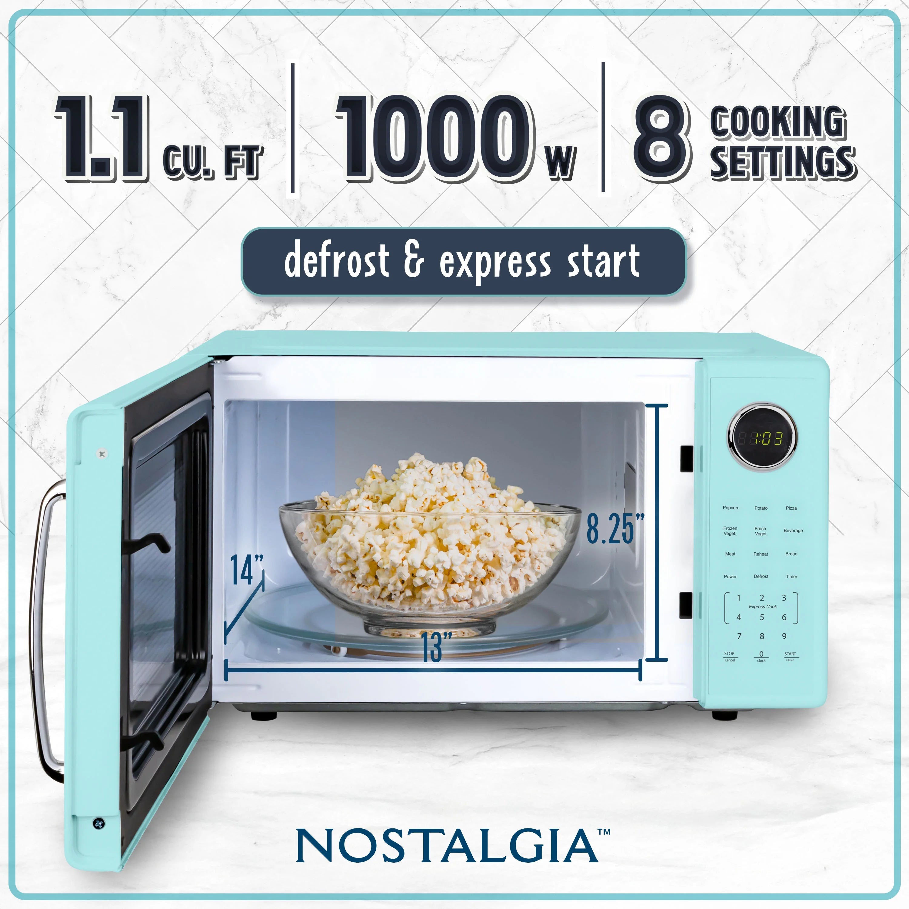 2026 New Nostalgia Retro Microwave Oven - 1.1 Cu Ft & 1000-Watt Countertop Size with Glass Turntable, Child Safety Lock, 8 Auto-Cook Programs & Digital Clock - Black - Image 29