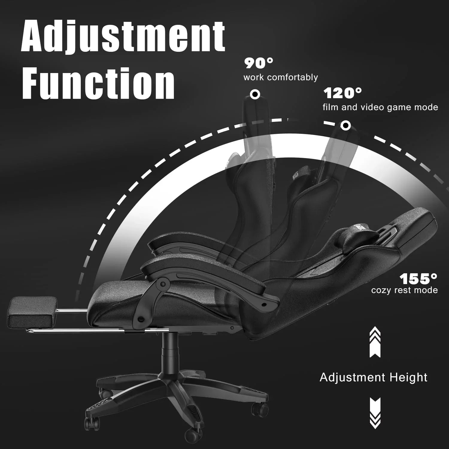 2026 New Bigzzia Gaming Chair Office Chair, Ergonomic Game Chair with Height Adjustable Headrest and Lumbar Support for Adults Teens, Black & White - Image 38