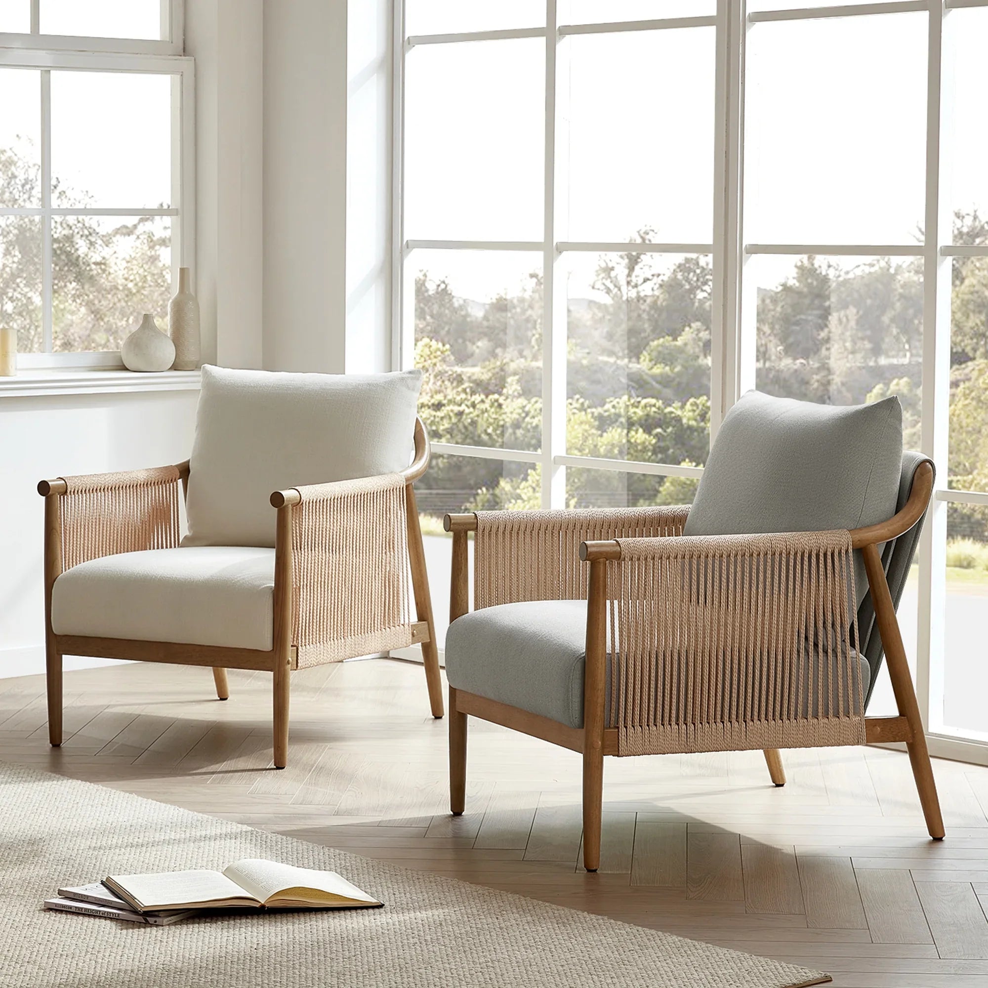 2026 New CHITA Modern Accent Chair, Braid Armchair Living Room Chair, Cream - Image 24