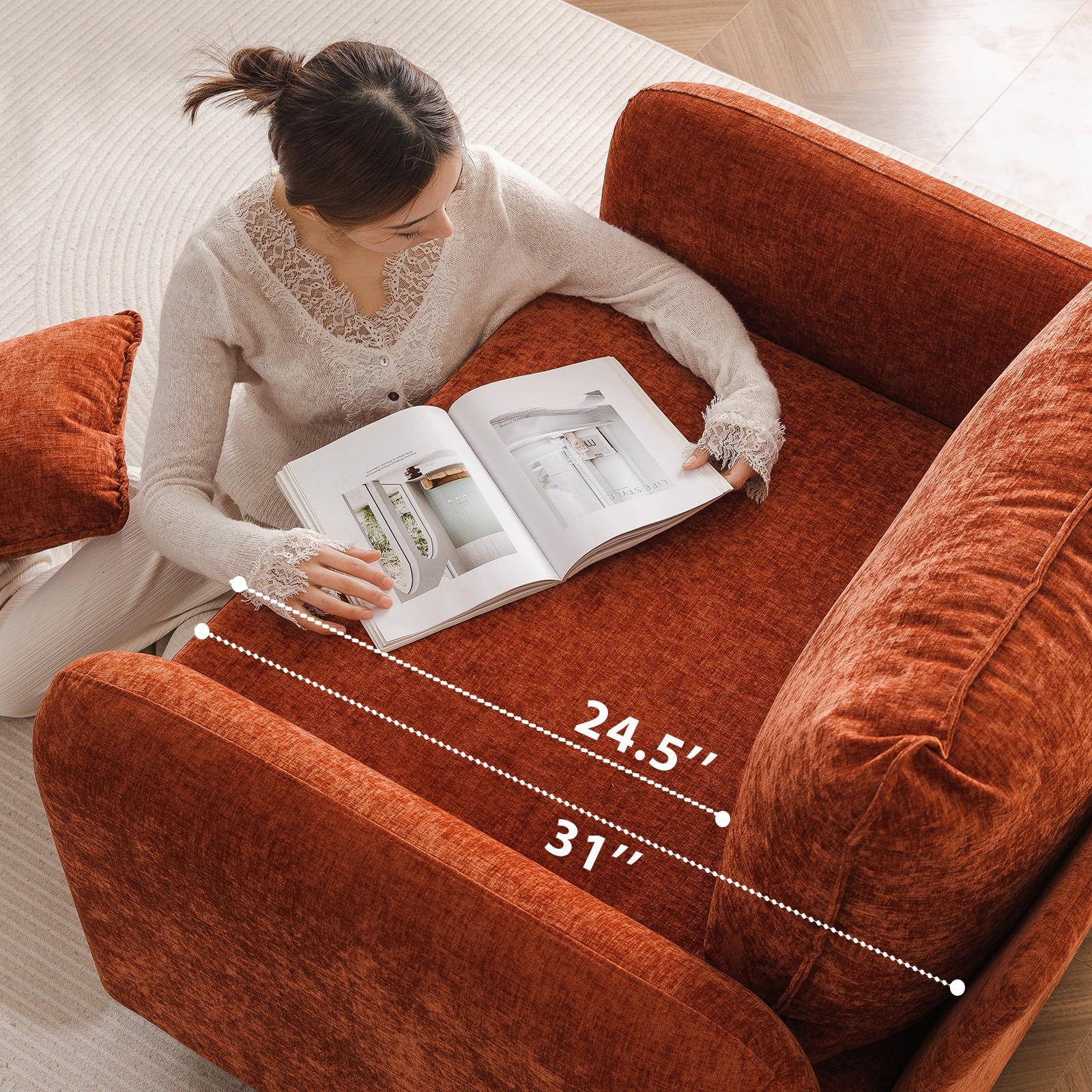 2026 New Rexulqo Oversized Accent Chair with All Seats Storage,Comfy Living Room Chairs with 2 Throw Pillow,Upholstered Mid-Century Armchair,24.5'' Deep Seat,Reading Chair For Bedroom,Office,Chenille,Green - Image 28