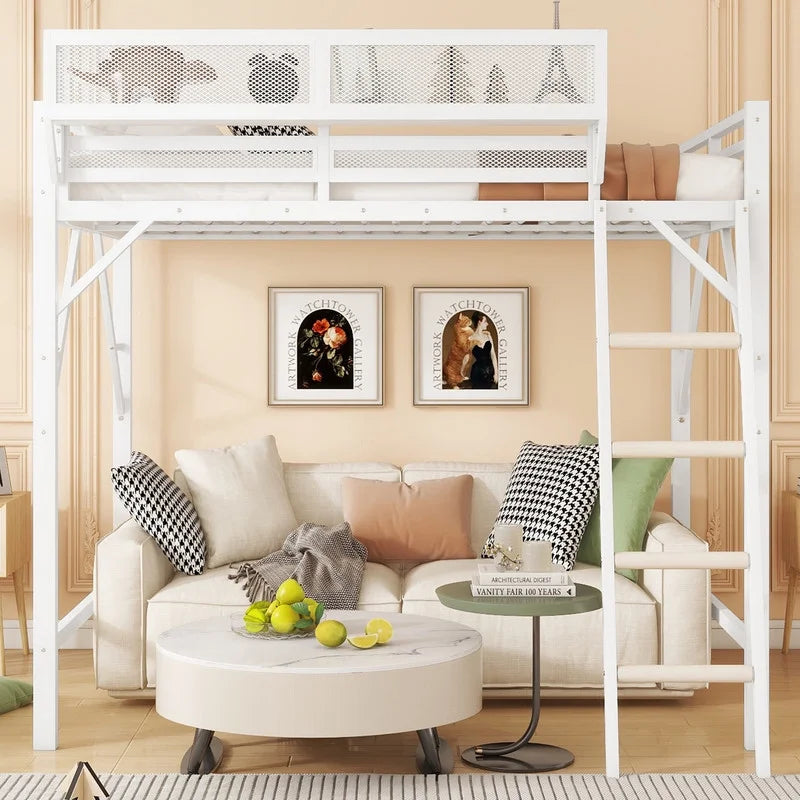 2026 New Duxelifin Queen Size Metal Loft Bed Frame, Heavy Duty Steel High Loft Bed with Storage Shelves & Ladder, Space-Saving Loft Bed for Apartments, Adults, Teens & Juniors (Black) - Image 9