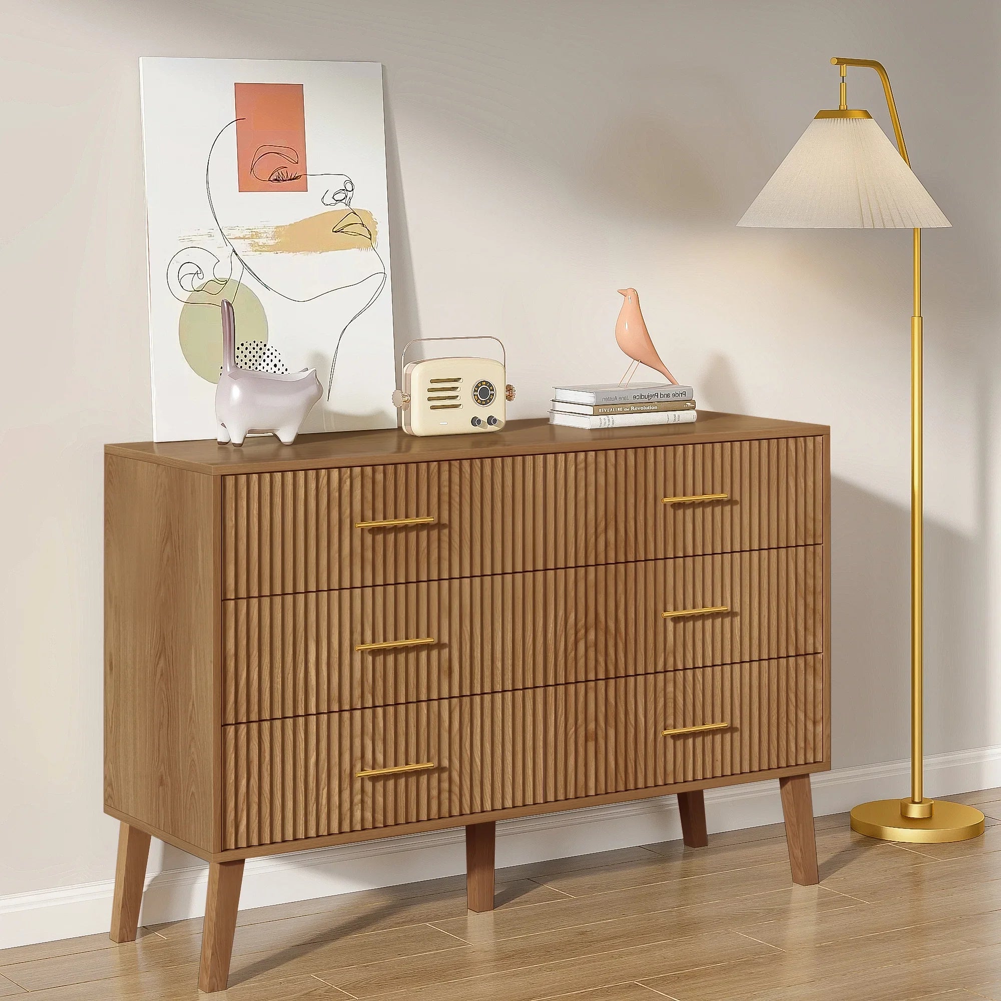2026 New Fluted 6 Drawers Dresser, Wide Modern Chest of Drawers, 6 Drawer Double Dresser - Image 13