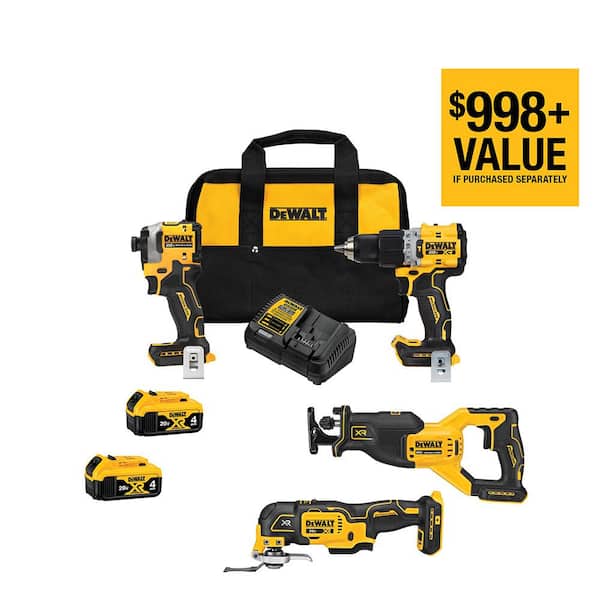 2026 New 20V MAX Lithium-Ion Cordless Brushless 4 Tool Combo Kit with (2) 4.0Ah Batteries, Charger, and Kit Bag