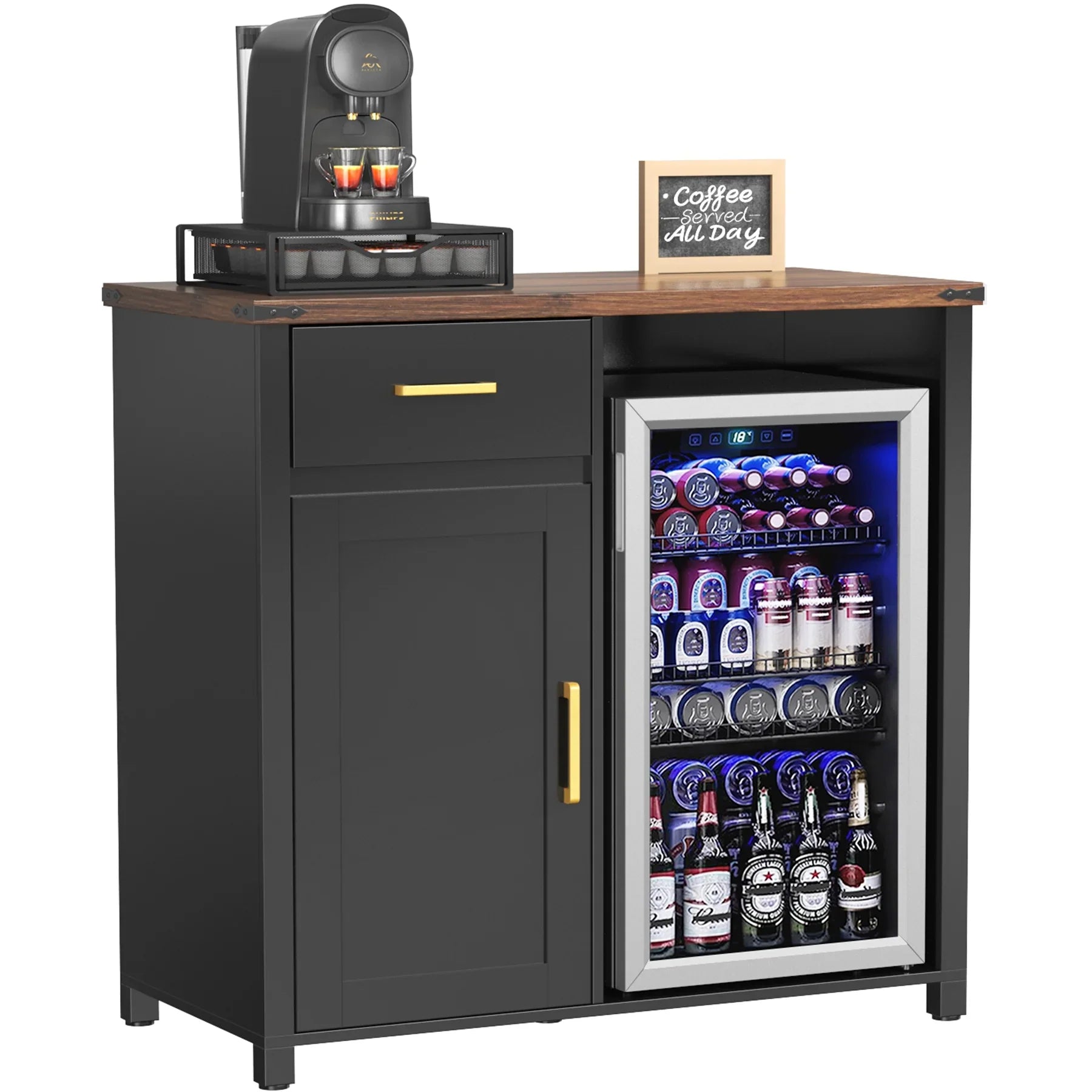 2026 New Coffee Bar with Mini Fridge Space, Mini Fridge Cabinet Stand for Dorm, Kitchen or Office - Image 7