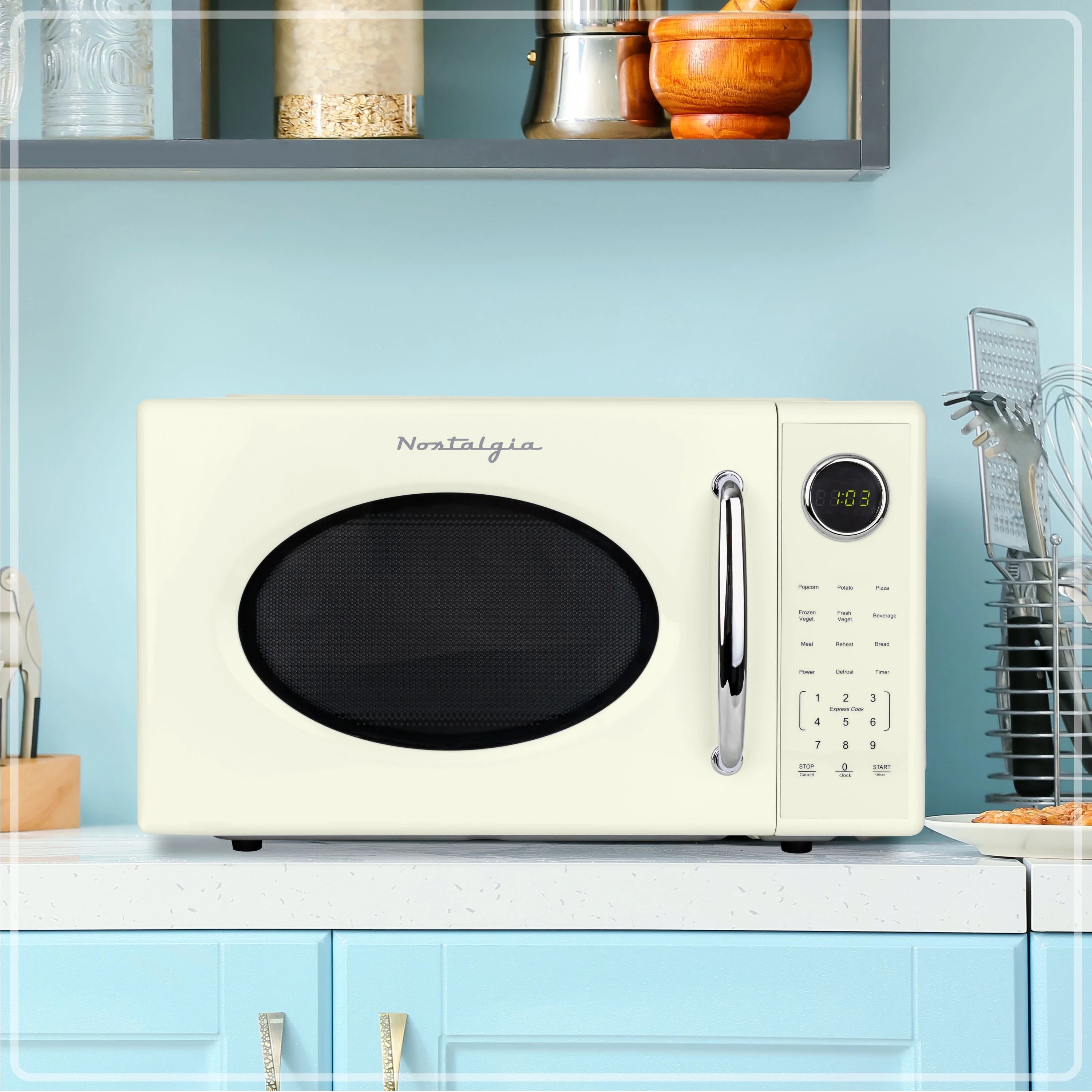 2026 New Nostalgia Retro Microwave Oven - 1.1 Cu Ft & 1000-Watt Countertop Size with Glass Turntable, Child Safety Lock, 8 Auto-Cook Programs & Digital Clock - Black - Image 13