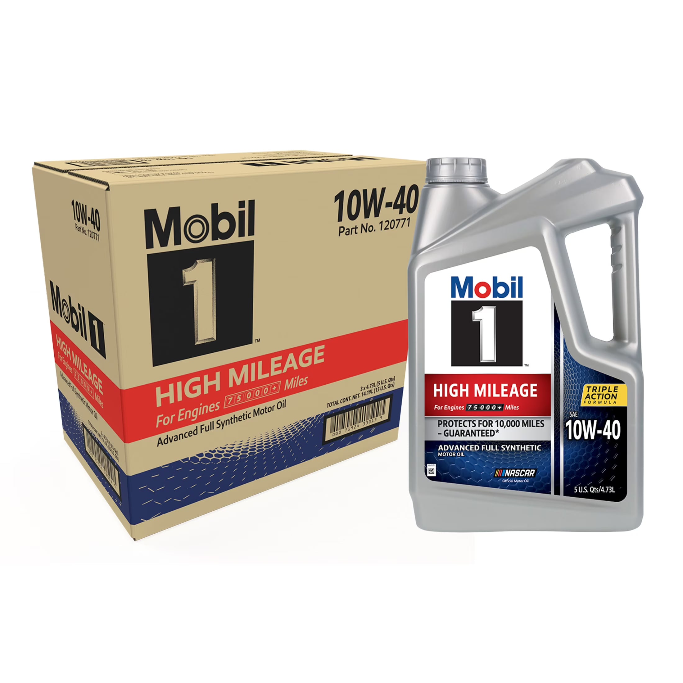 2026 New Mobil 1 High Mileage Full Synthetic Motor Oil 10W-40, 5 Quart (Pack of 3)