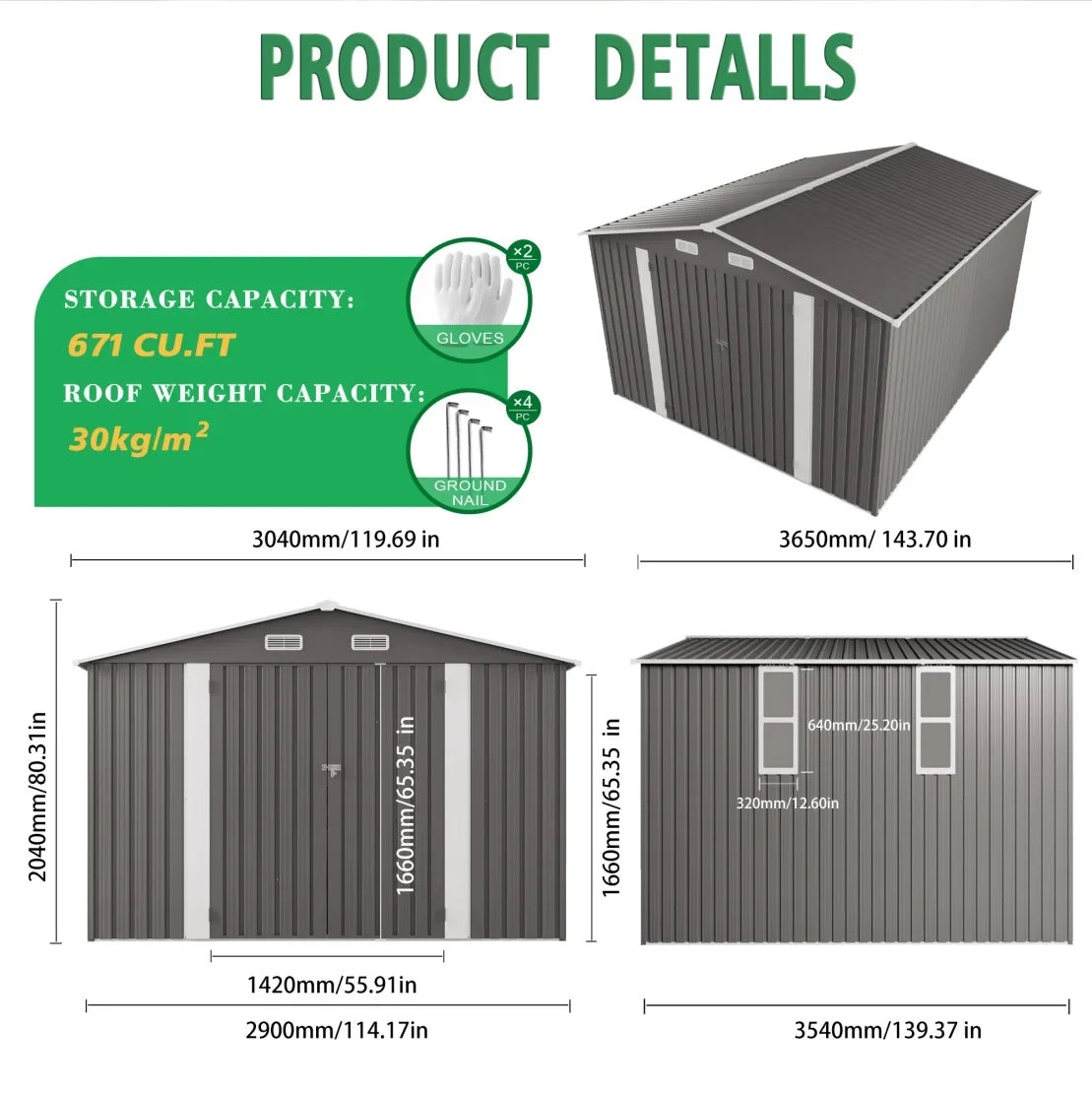 2026 New 10 x 8 FT Outdoor Storage Shed, Large Metal Storage Shed, Lockable Door and Air Vent, Clear Window Garden Tool Shed for Bicycles, Tools, Lawnmowers, Backyards, Patios, Lawns - Gray - Image 10