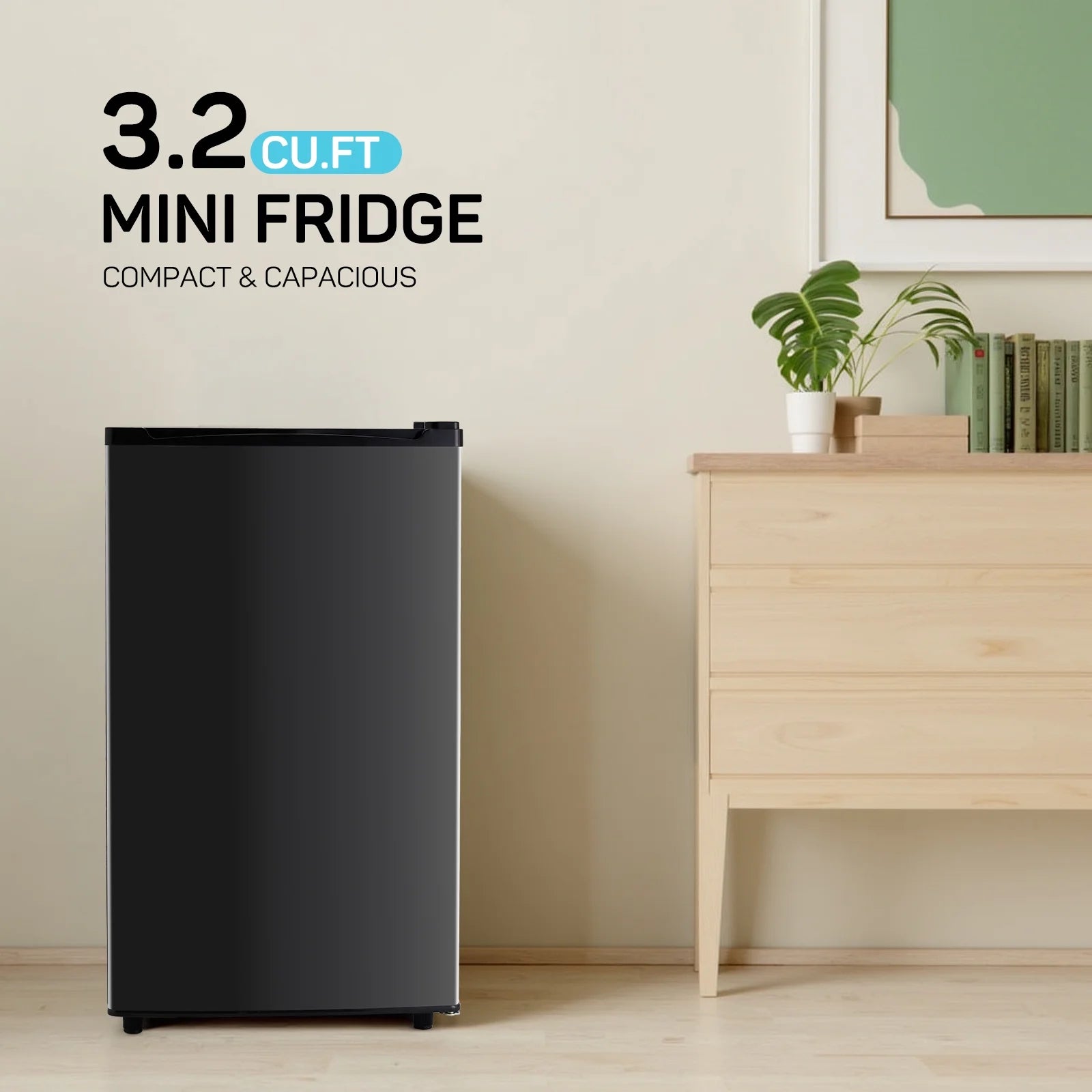2026 New Upgraded Mini Fridge with Freezer, Compact Single Door, 3.2 Cu.Ft , Adjustable Thermostat, Low Noise, Perfect for Bedroom, Dorm, Office, 17.5" D x 17.7" W x 31.5" H, Black - Image 7