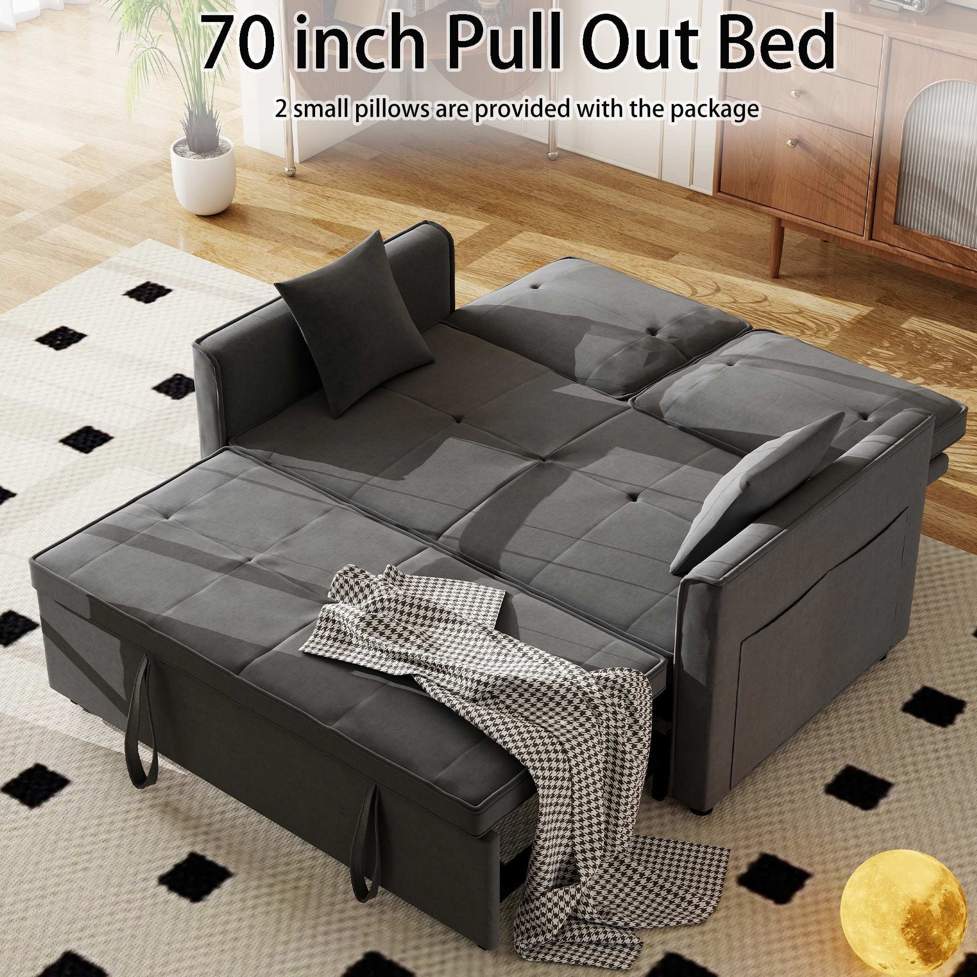 2026 New Convertible Sofa Bed,3-in-1 Sleeper Sofa with Pull Out Bed,Velvet Highly Elastic Sponge Futon Couch Loveseat with Adjustable Backrest and 2 Pillows for Living Room,Gray - Image 8
