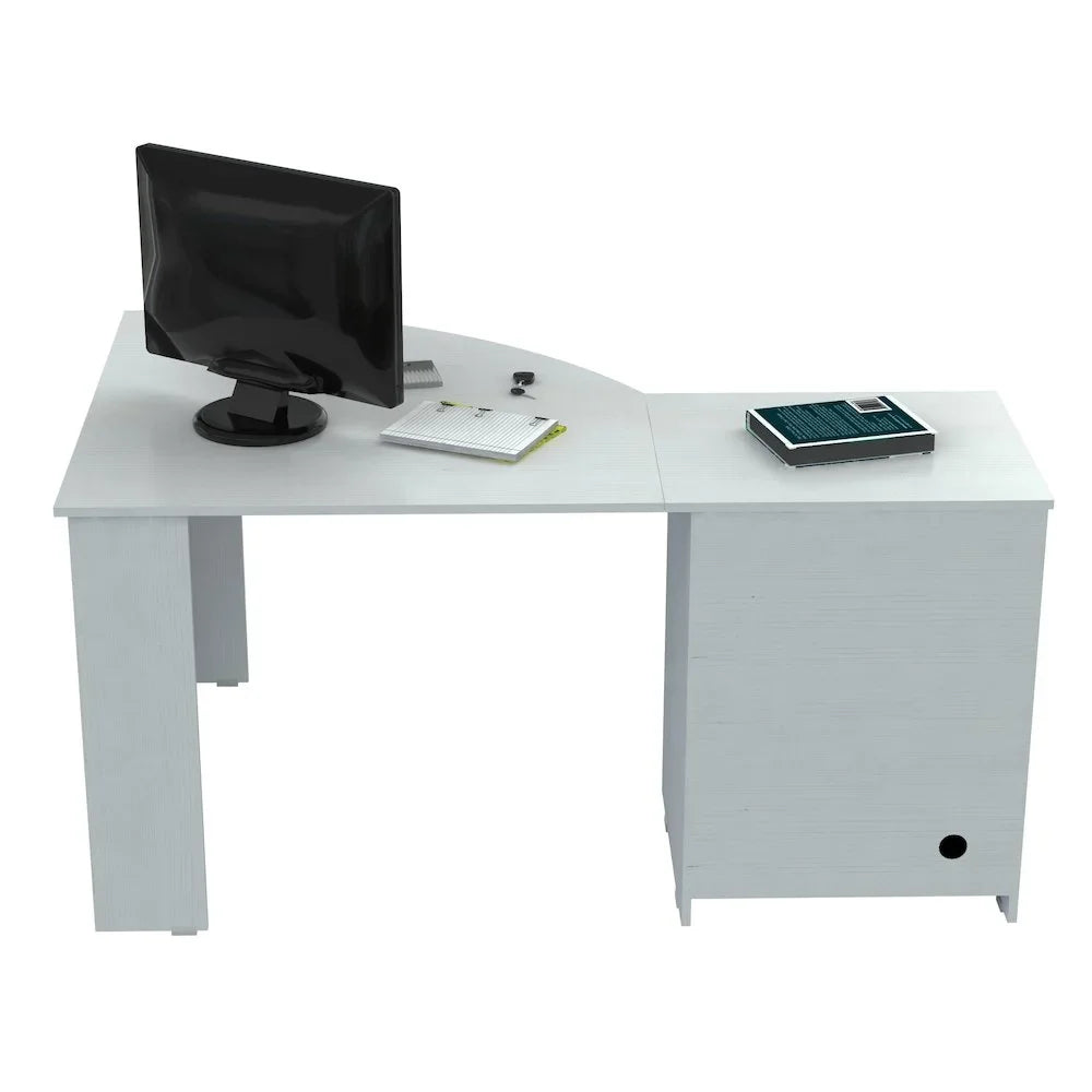 2026 New Inval Modern Corner Desk with 2 Drawers and Cabinet, Washed Oak - Image 8