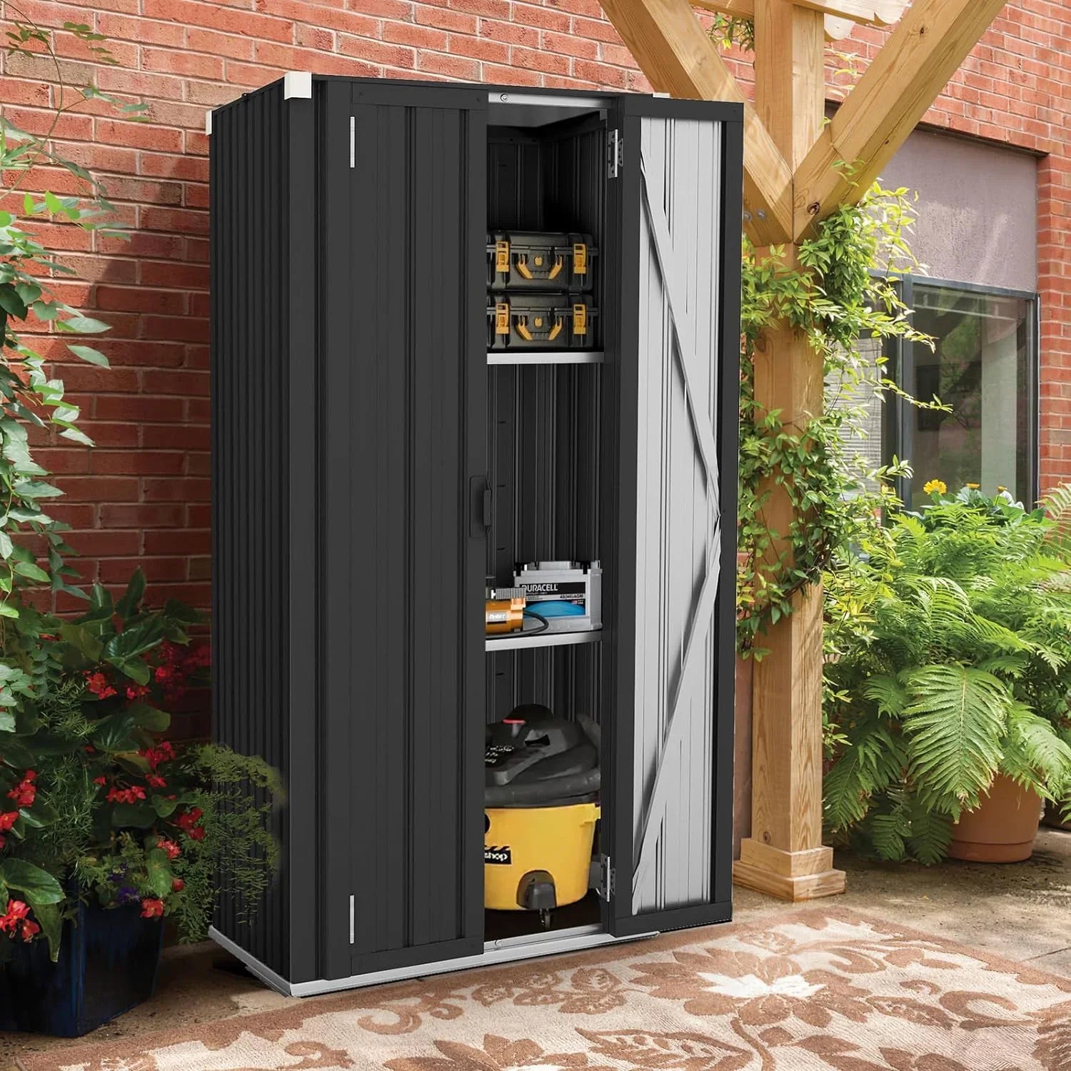 2026 New AECOJOY Outdoor Storage Cabinet for Garden & Patio, a Metal Organizer with Doors and Shelves in Gray - Image 5