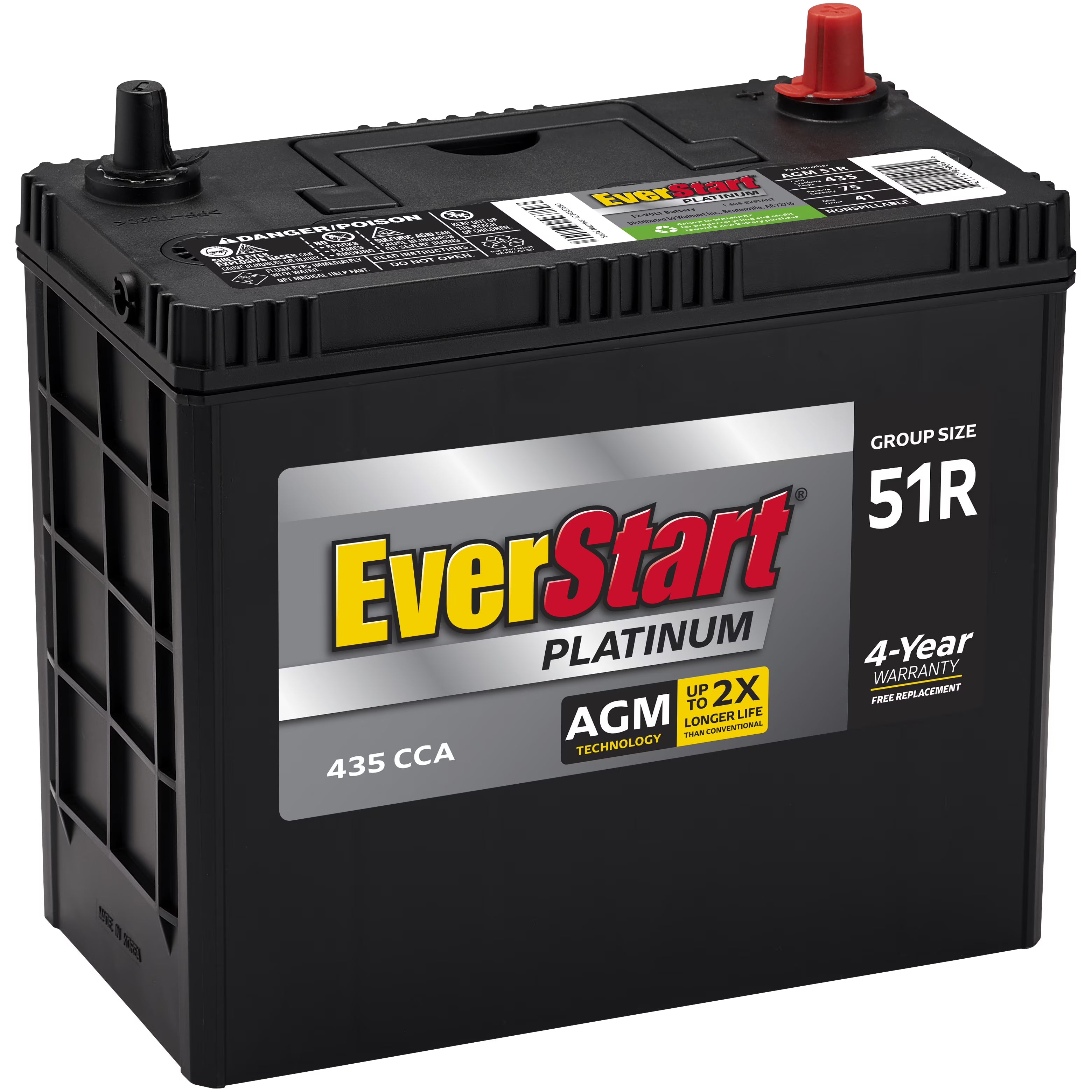 2026 New EverStart Platinum BOXED AGM Battery, Group Size 51R 12 Volt, 435 CCA